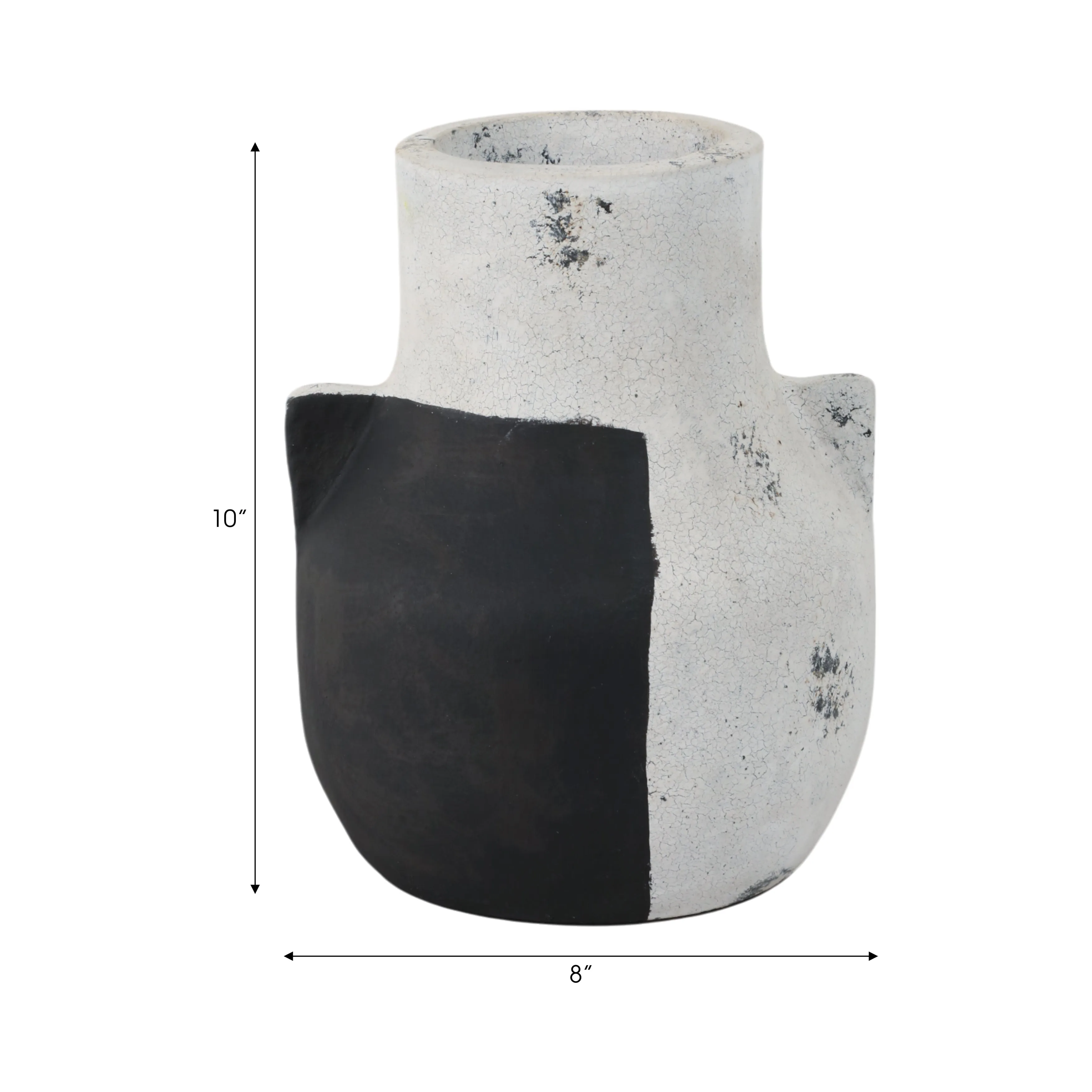 10" Black Patch Modern Terracotta Vase, Ivory/blk