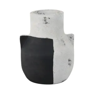 10" Black Patch Modern Terracotta Vase, Ivory/blk