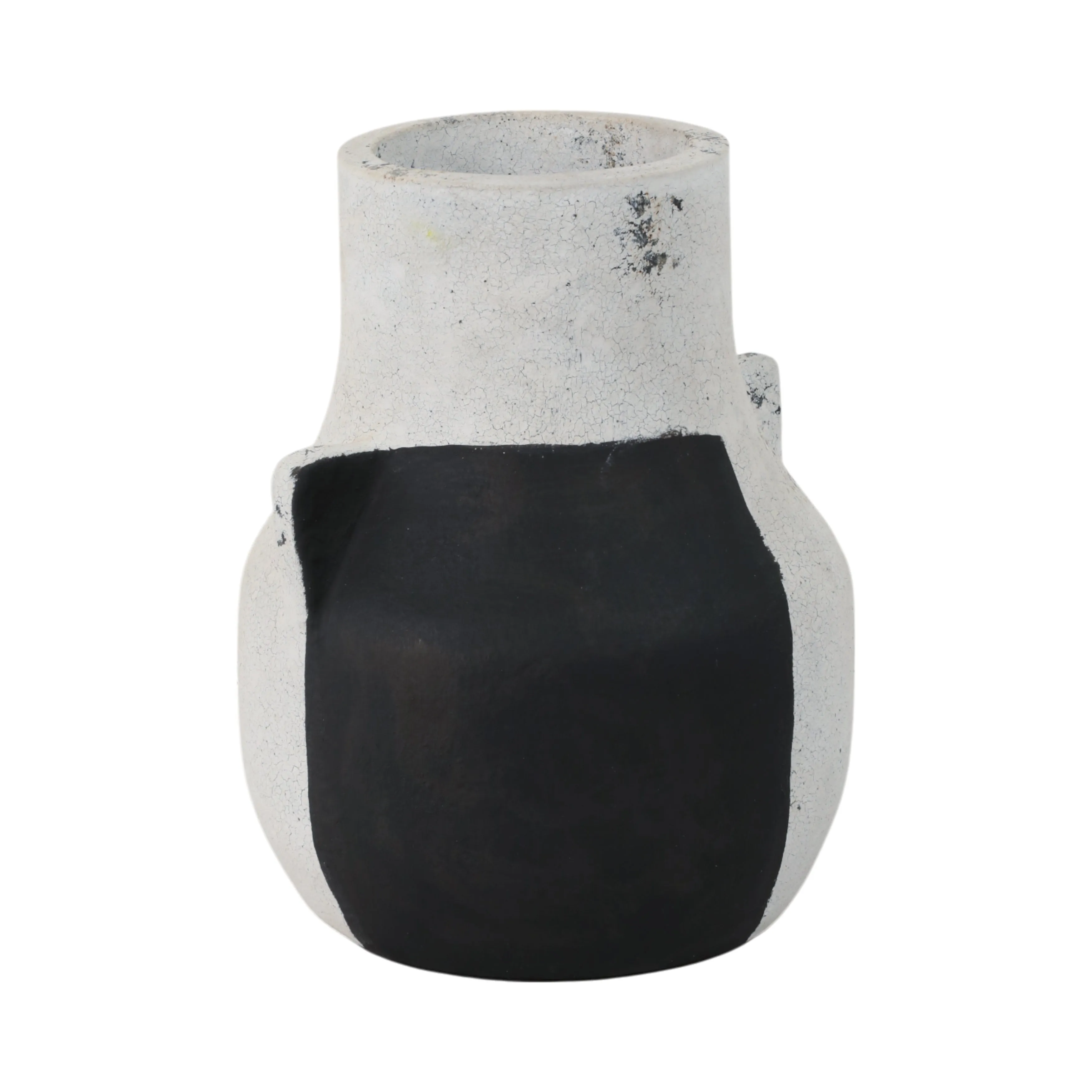 10" Black Patch Modern Terracotta Vase, Ivory/blk
