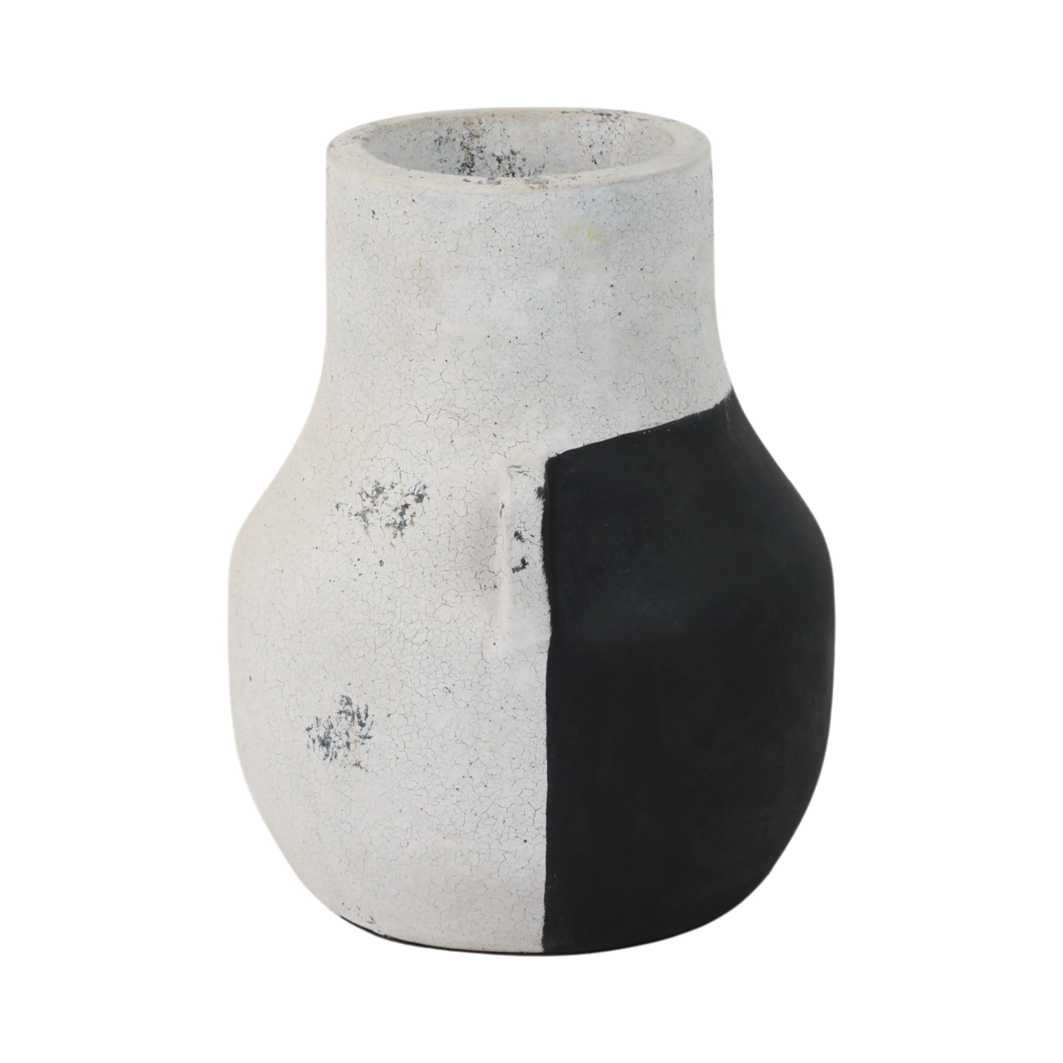 10" Black Patch Modern Terracotta Vase, Ivory/blk