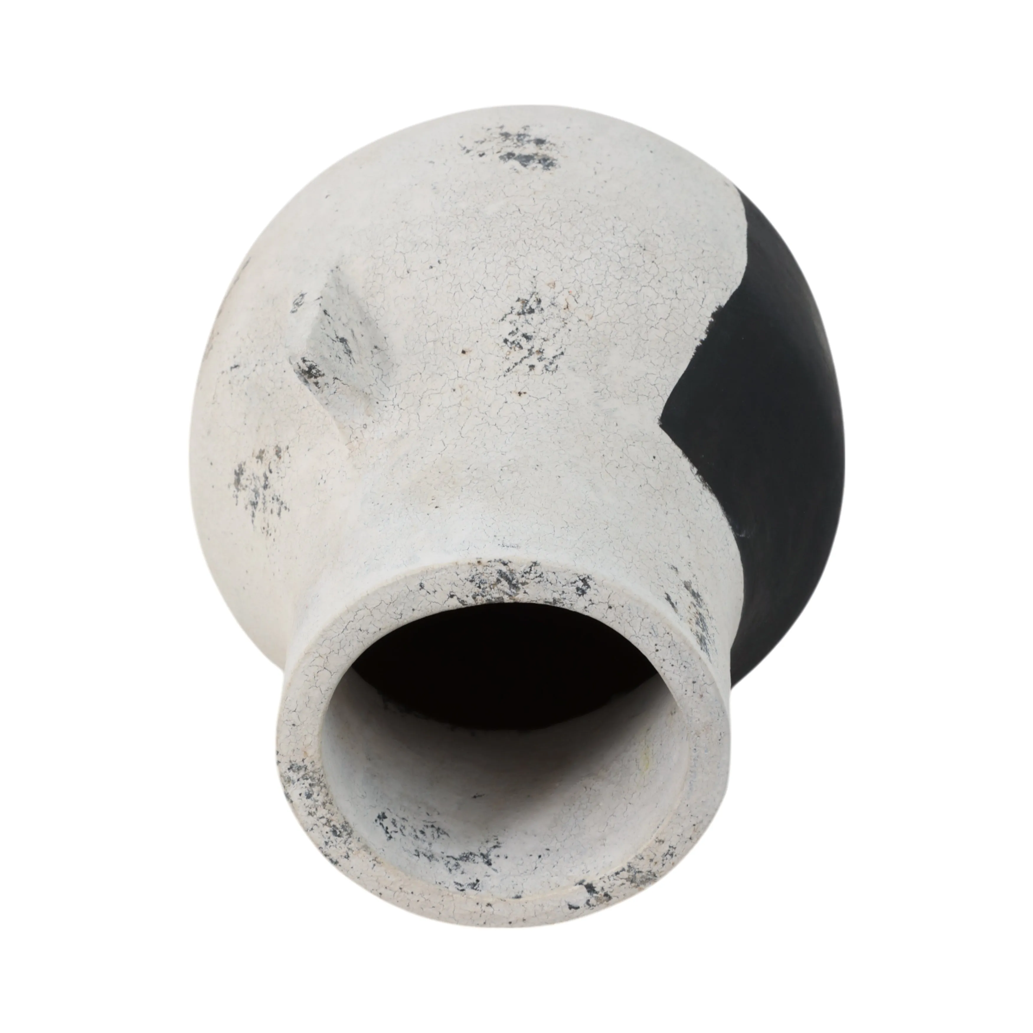 10" Black Patch Modern Terracotta Vase, Ivory/blk