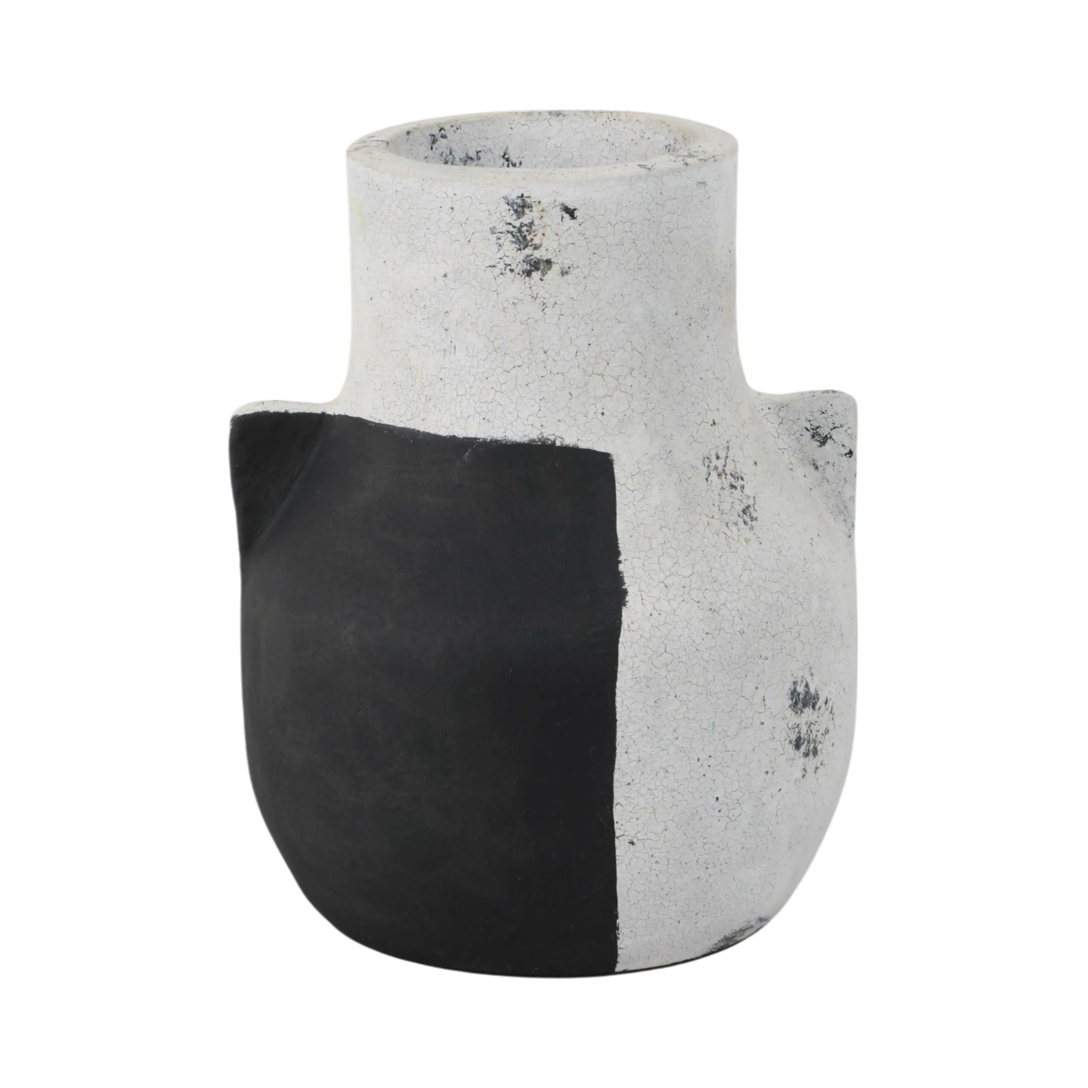 10" Black Patch Modern Terracotta Vase, Ivory/blk