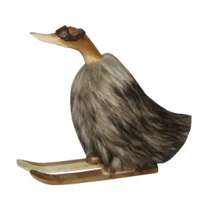 11" Faux Fur Skiing Duck With Goggles, Tan