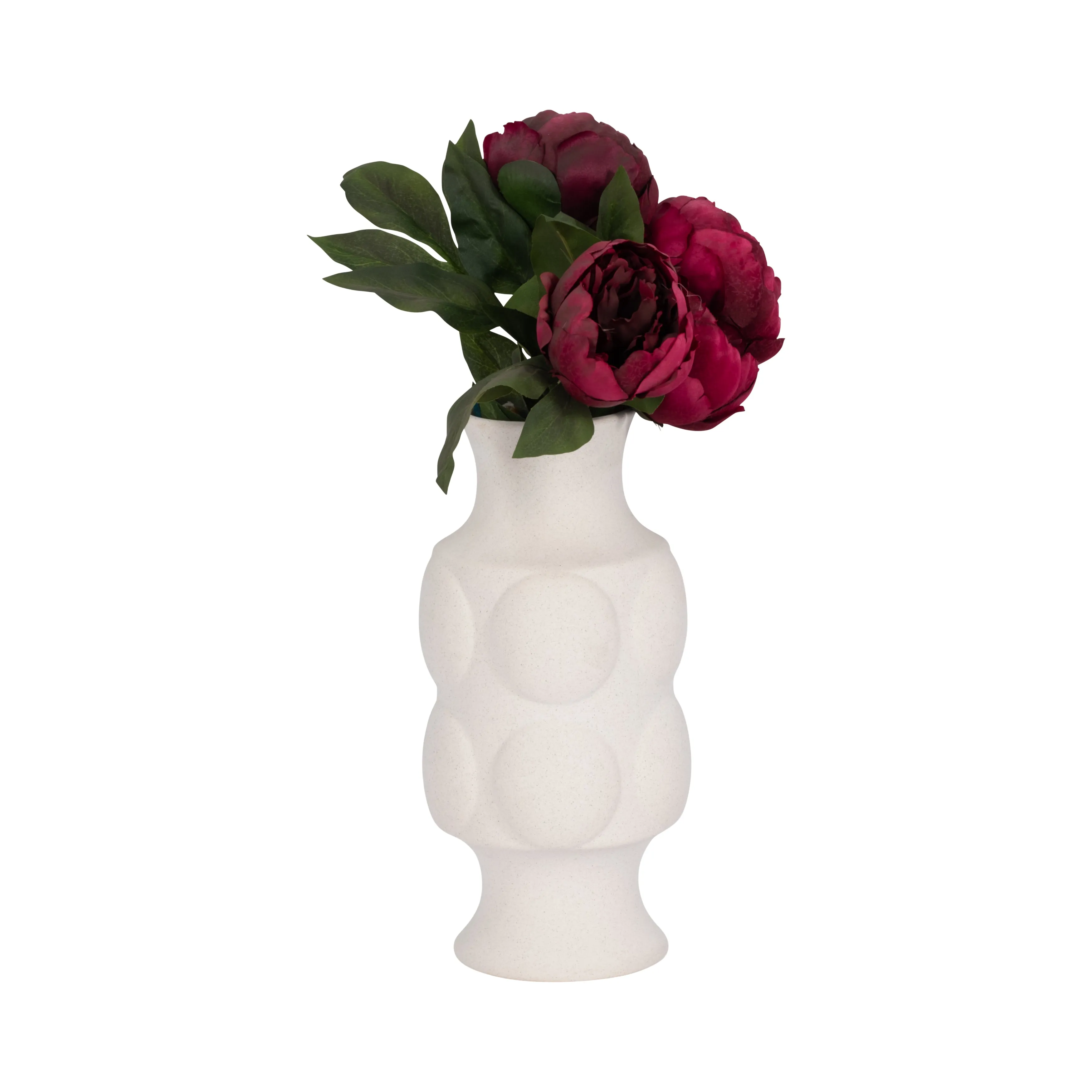11" Large Dot Embossed Vase Sand Texture, White