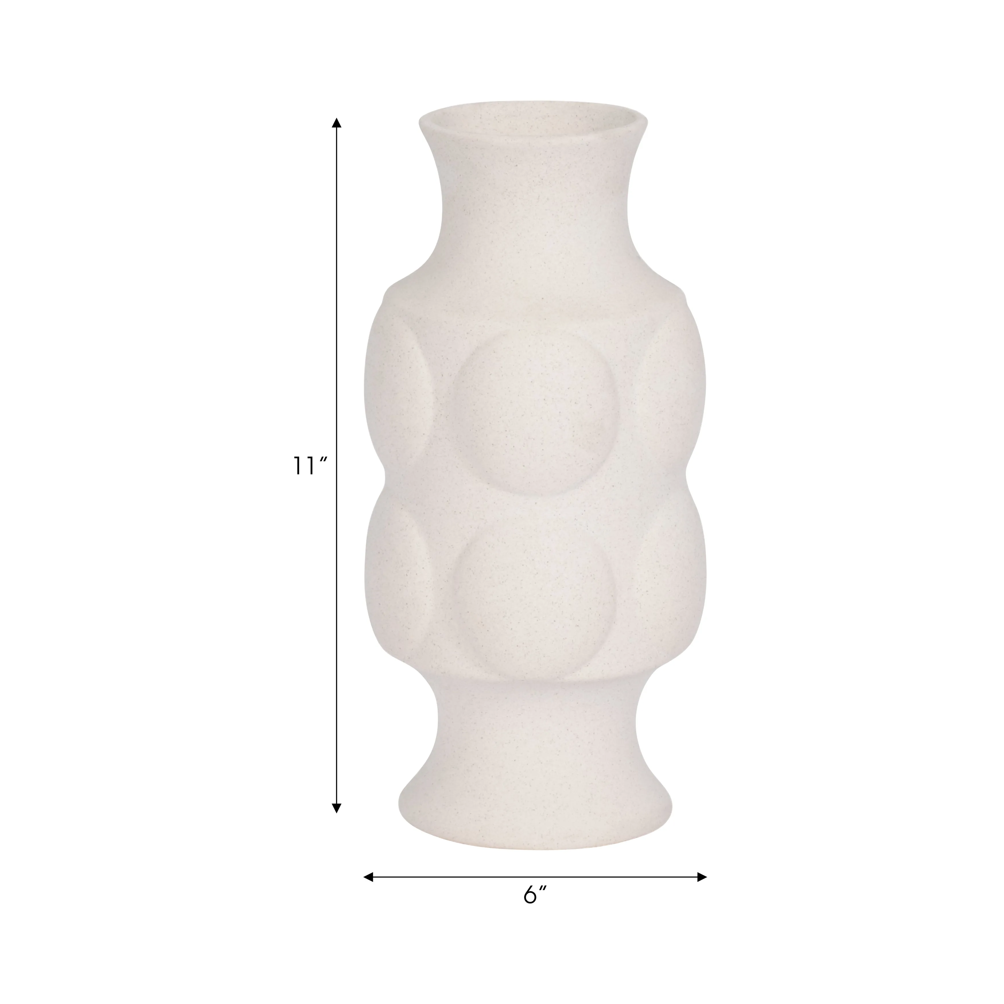 11" Large Dot Embossed Vase Sand Texture, White