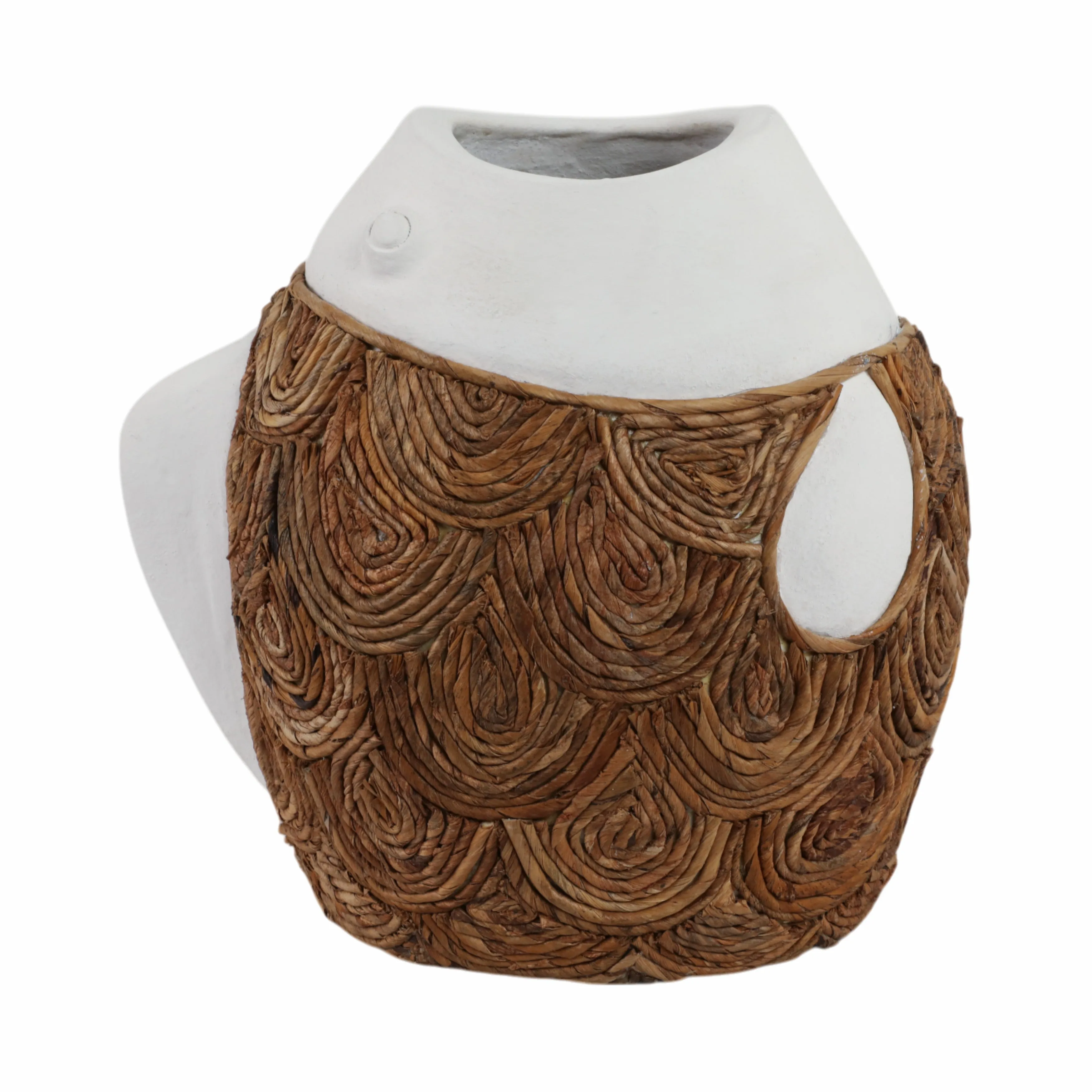 11" Woven Scale Terracotta Fsh Vase, Ivory/natural