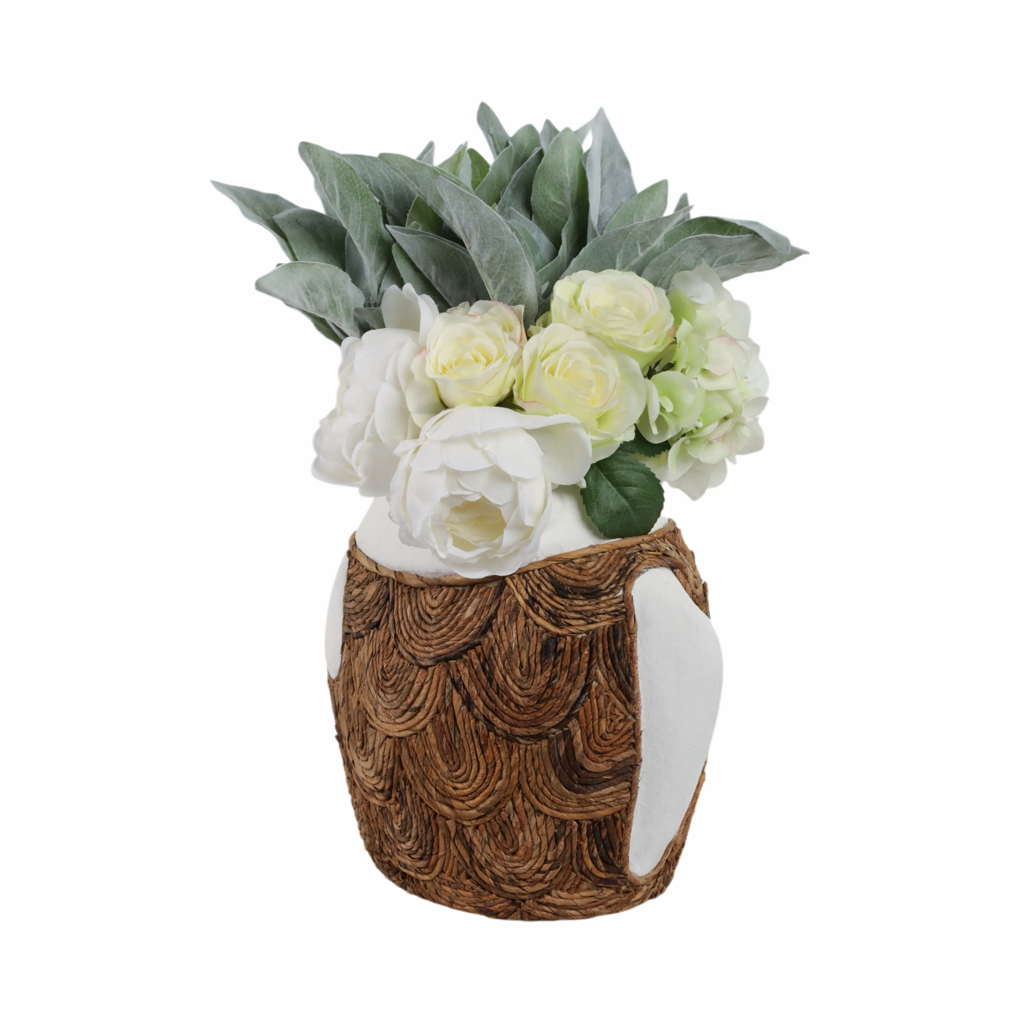 11" Woven Scale Terracotta Fsh Vase, Ivory/natural