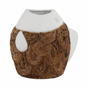 11" Woven Scale Terracotta Fsh Vase, Ivory/natural