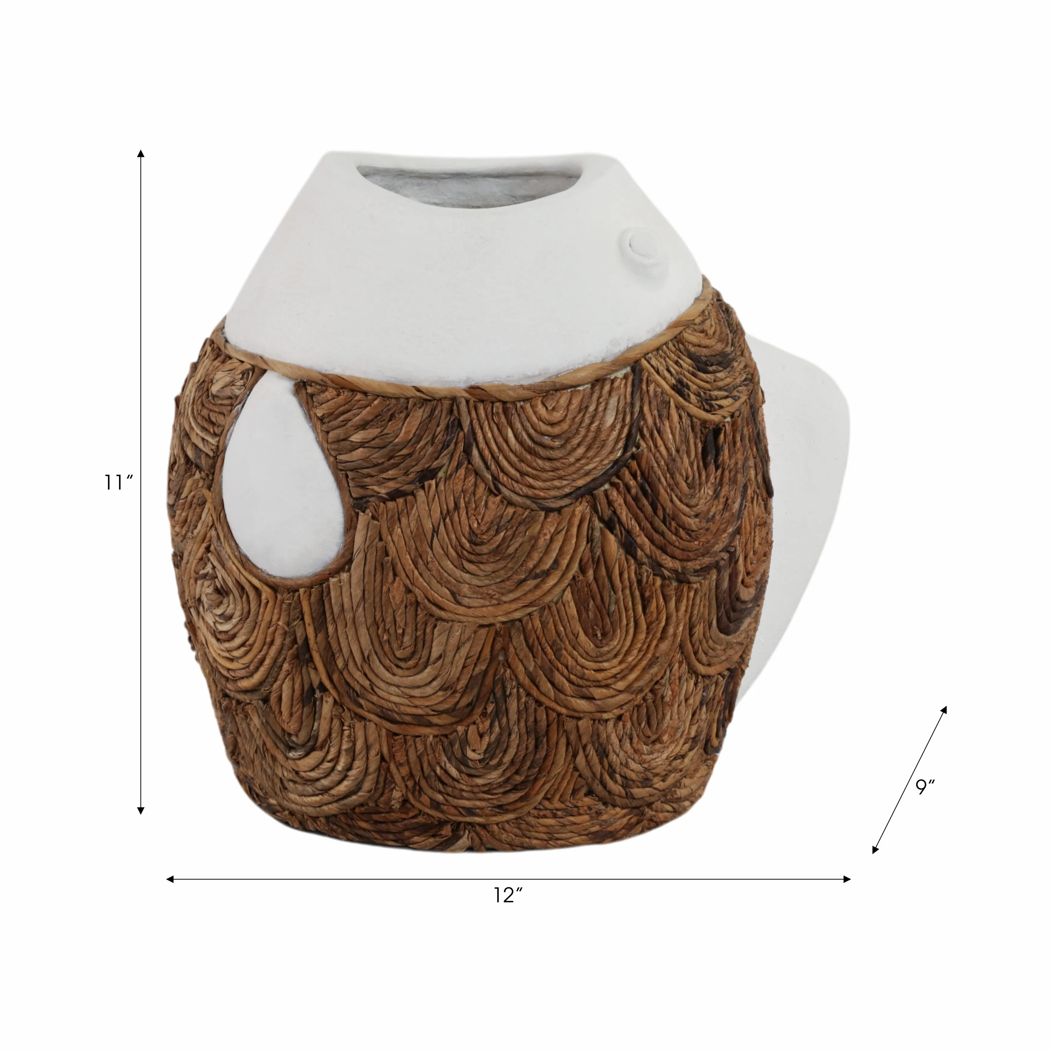 11" Woven Scale Terracotta Fsh Vase, Ivory/natural
