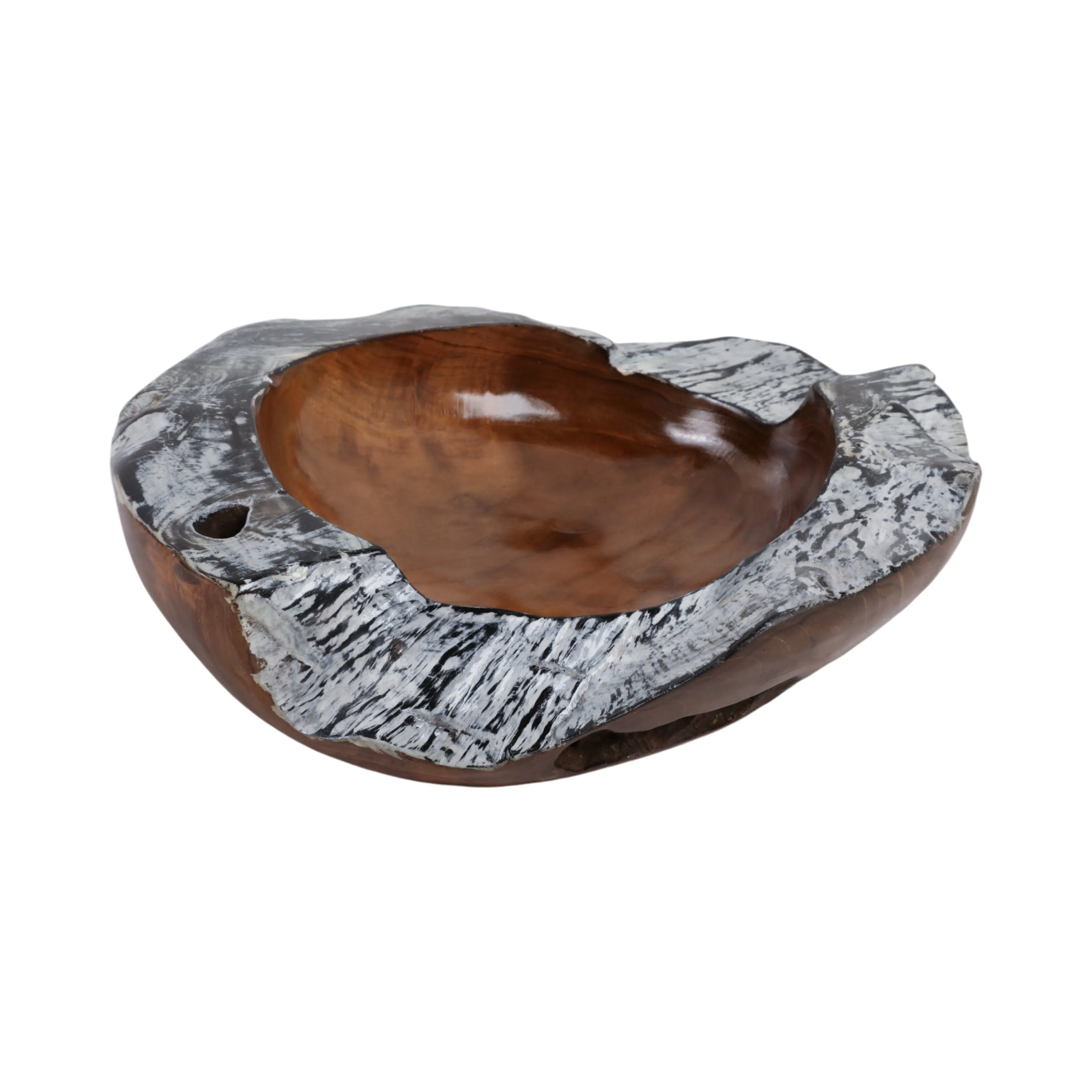 12" Teakwood Bowl W/burnt Edges, Dark Natural