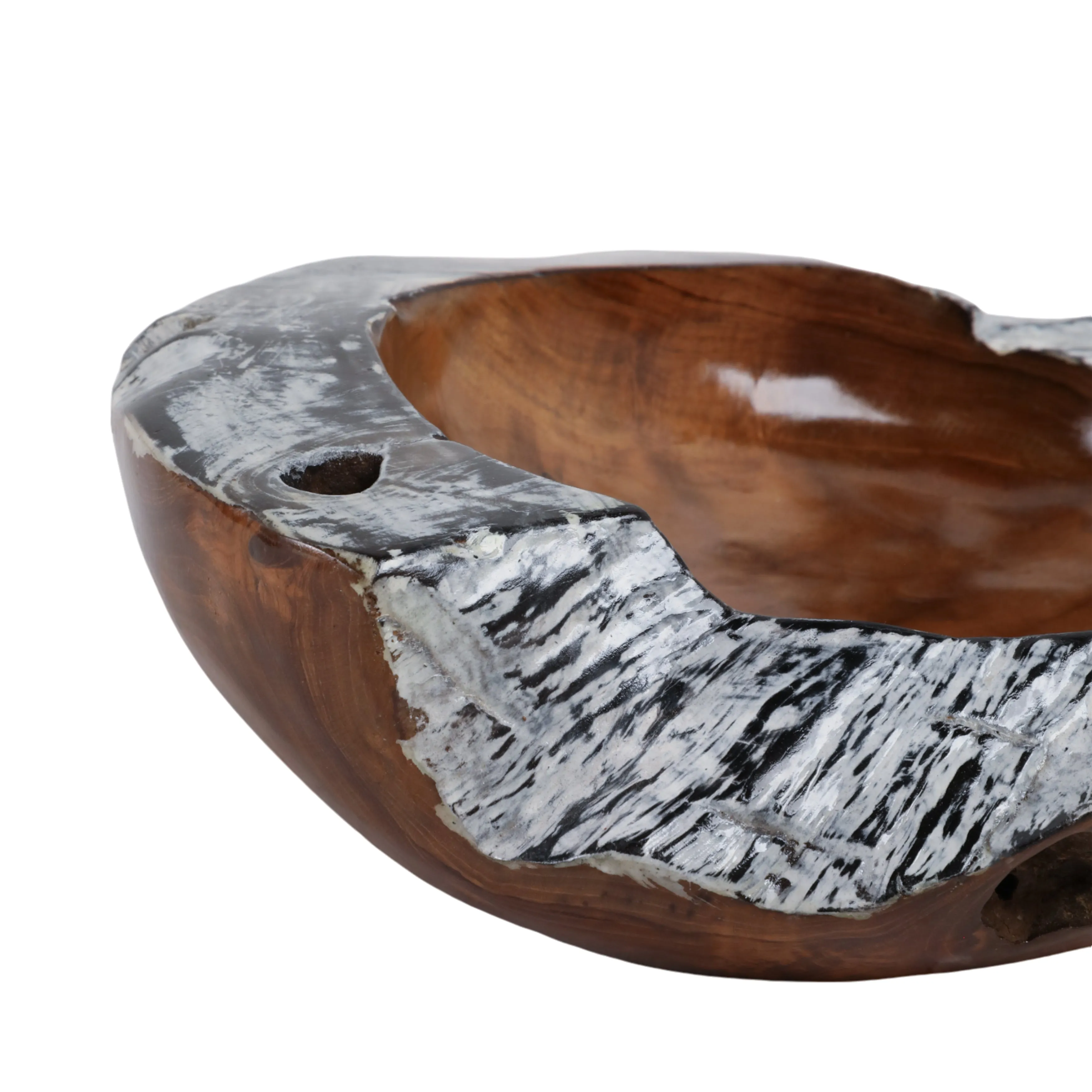 12" Teakwood Bowl W/burnt Edges, Dark Natural