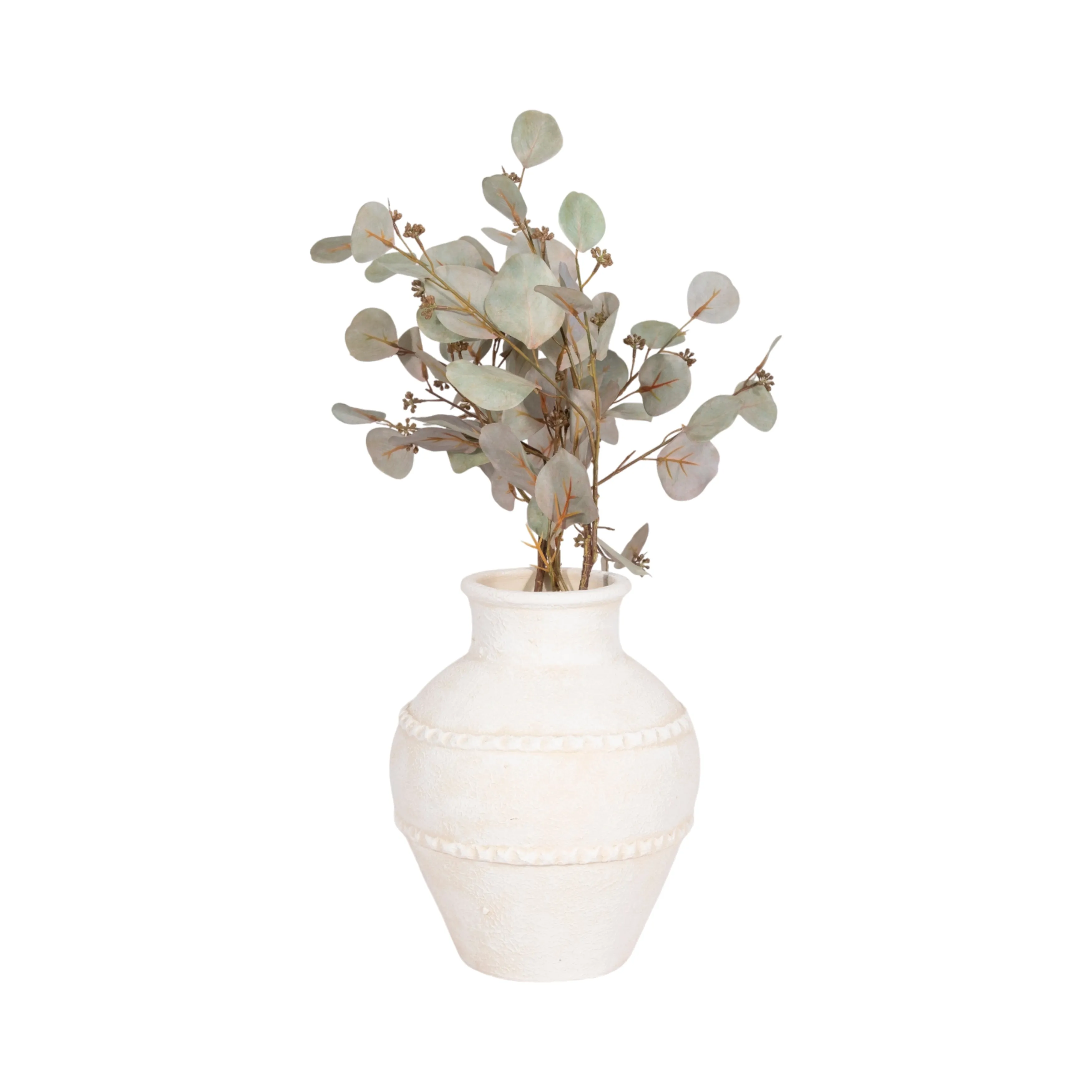 12" Traditional Textured Terracotta Vase, Ivory