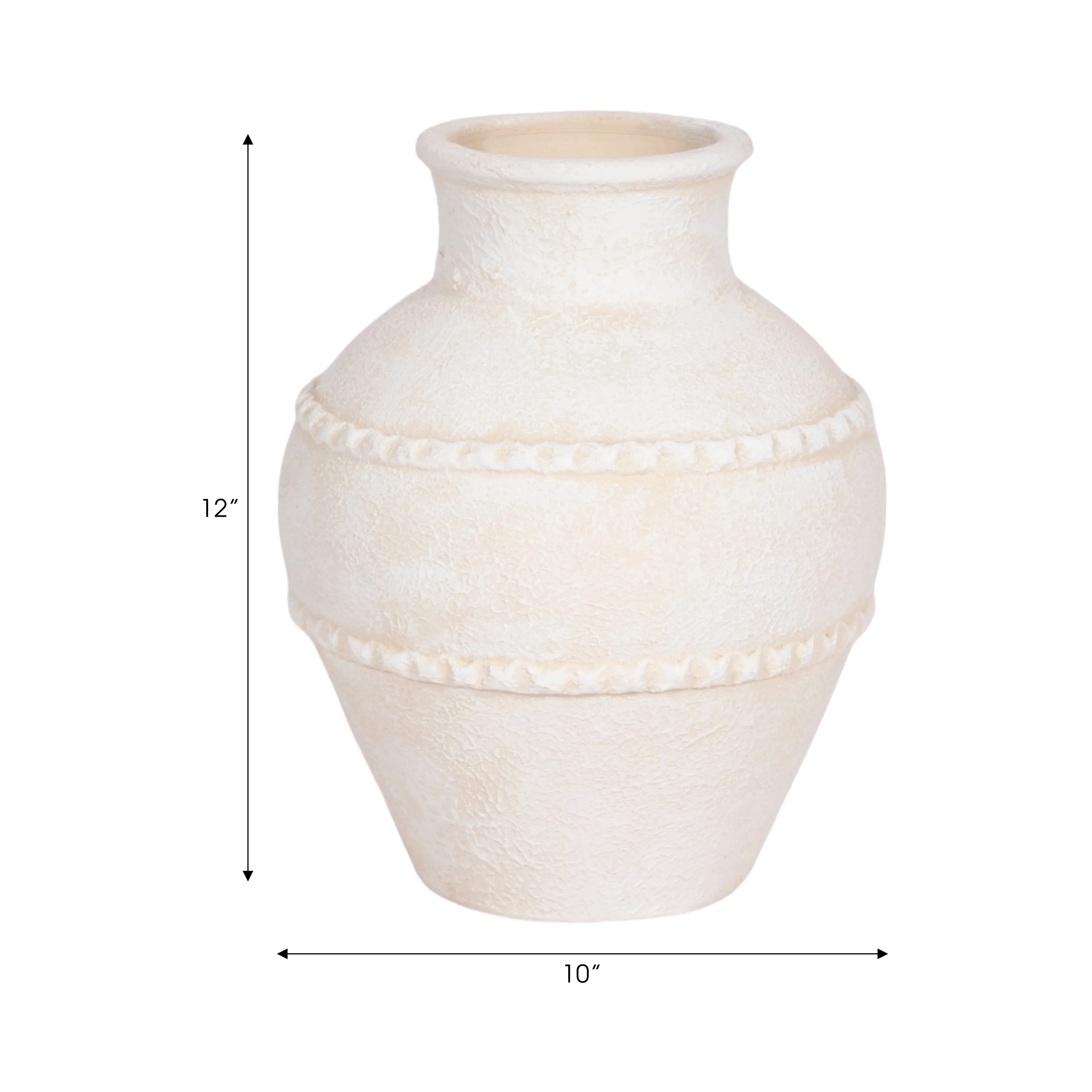 12" Traditional Textured Terracotta Vase, Ivory