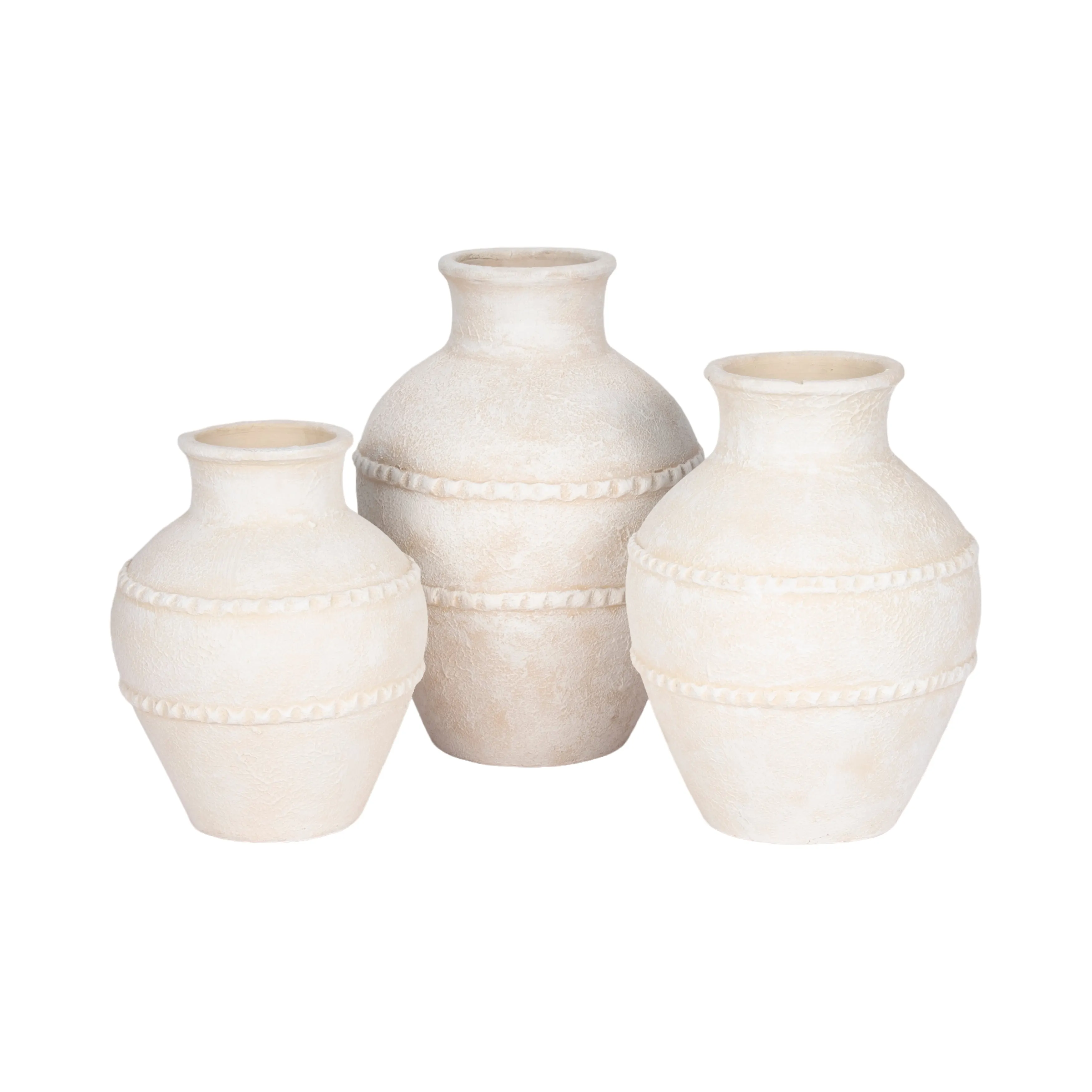 12" Traditional Textured Terracotta Vase, Ivory