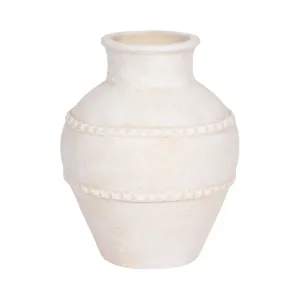 12" Traditional Textured Terracotta Vase, Ivory