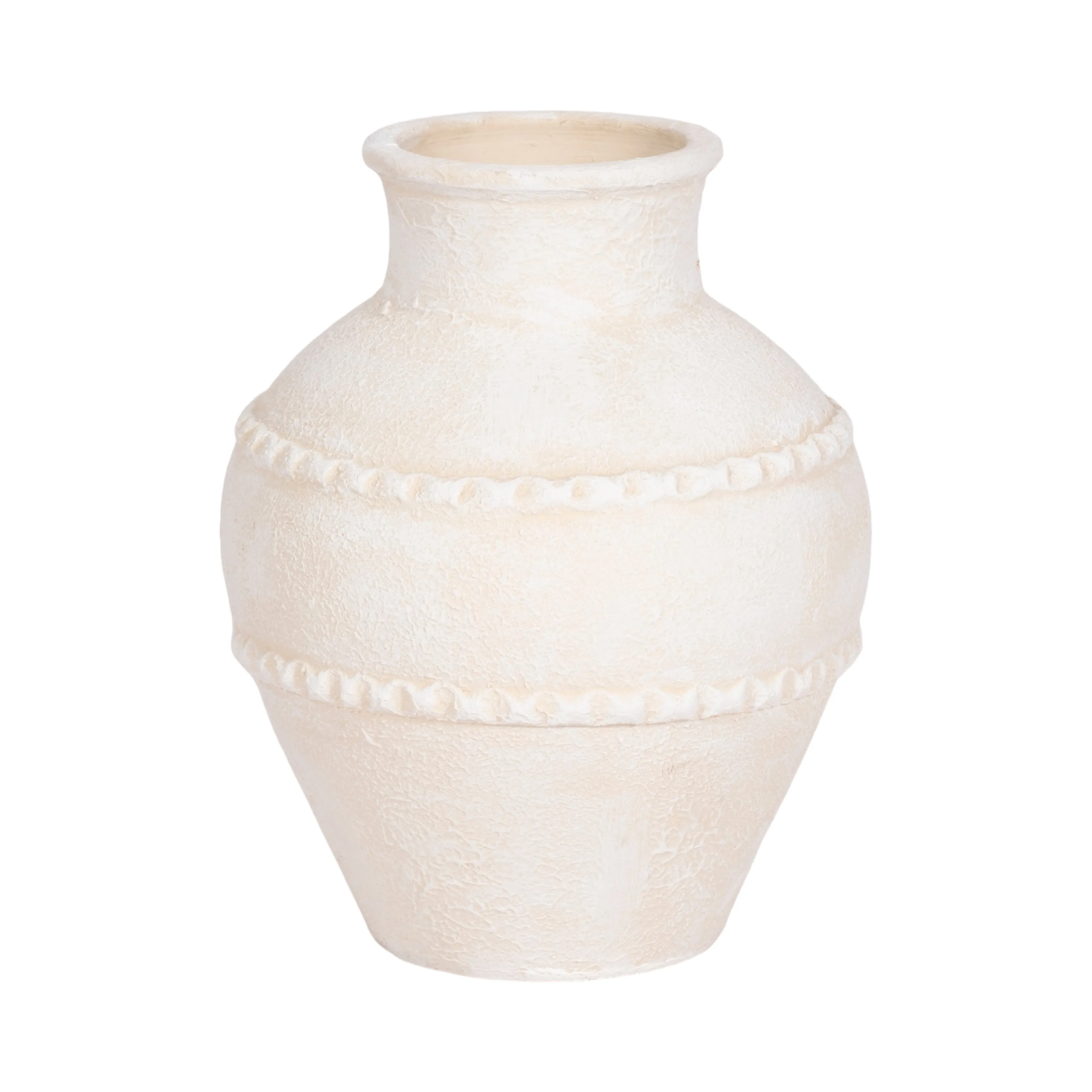 12" Traditional Textured Terracotta Vase, Ivory