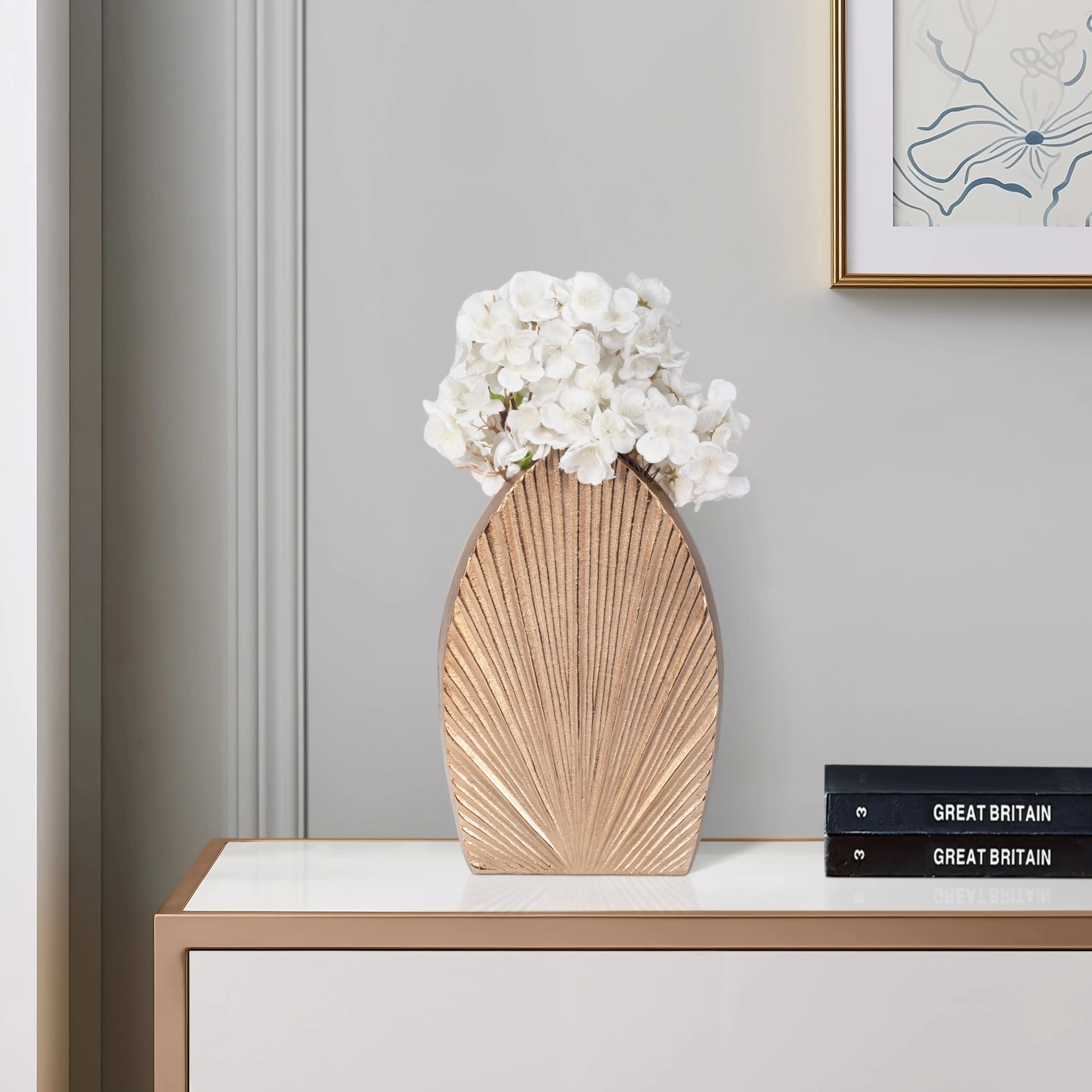 14" Kreber, Metal Mitre Vase, Champagne