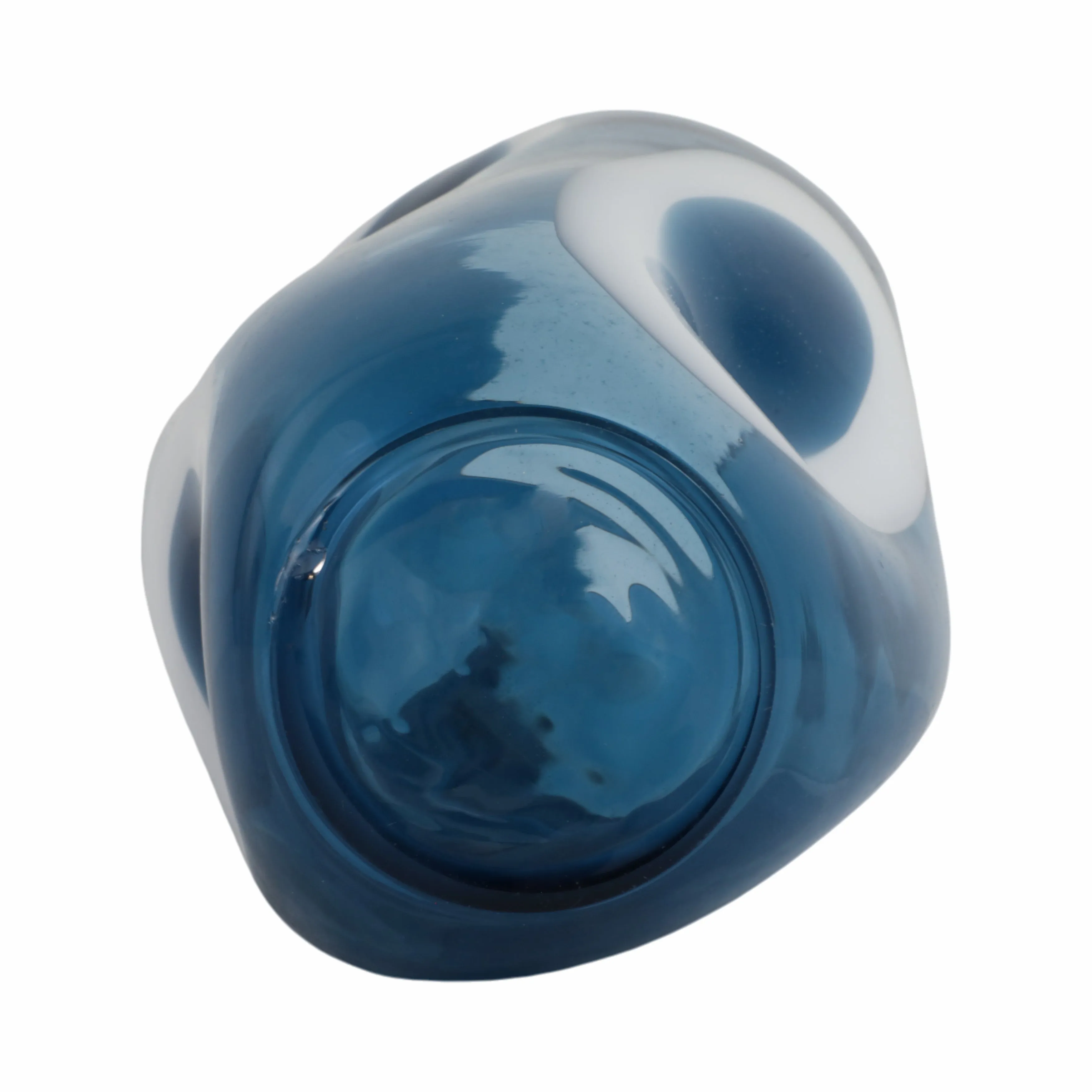 14x8" Curvy Polka Dot Glass Vase, Blue/white