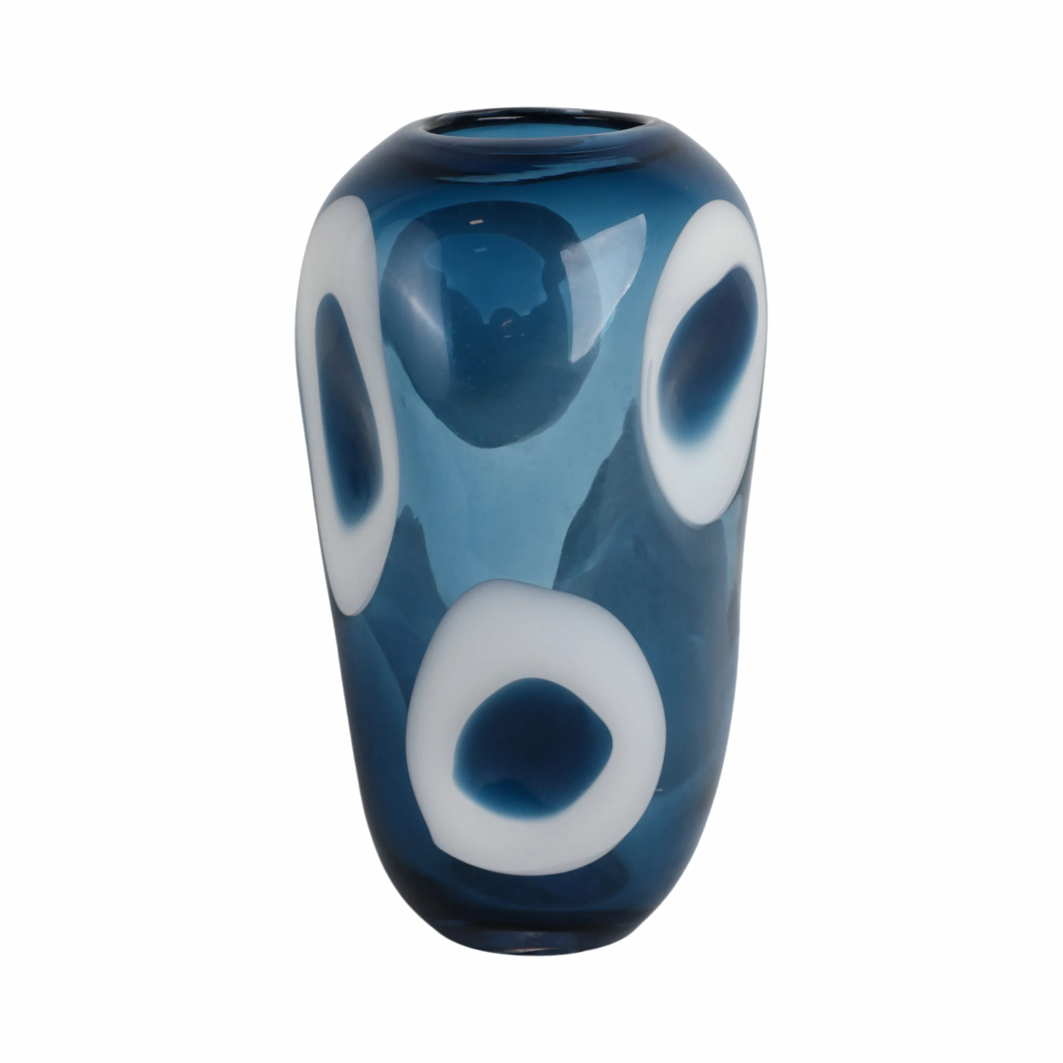 14x8" Curvy Polka Dot Glass Vase, Blue/white