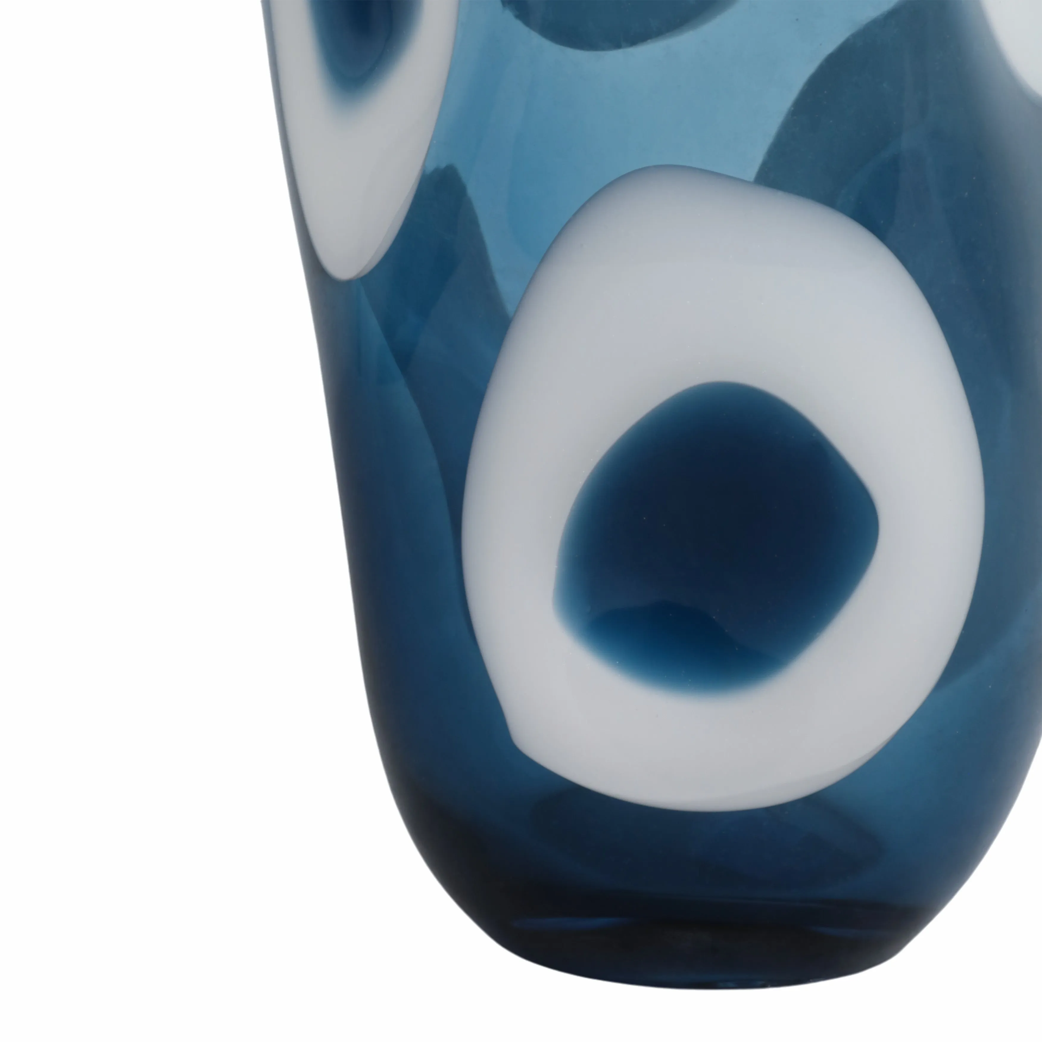 14x8" Curvy Polka Dot Glass Vase, Blue/white