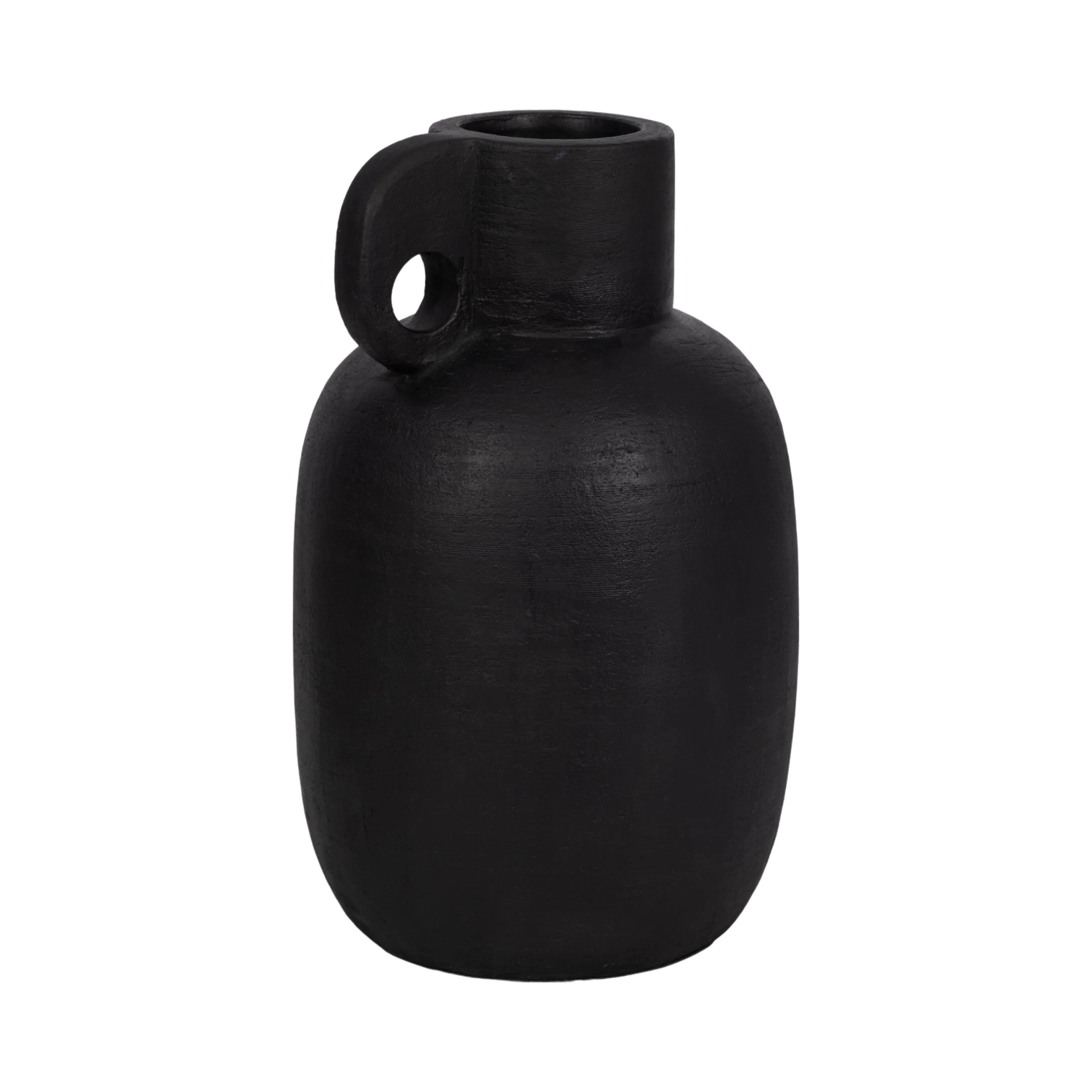 15" Modern Terracotta Jug Vase W/handle, Black