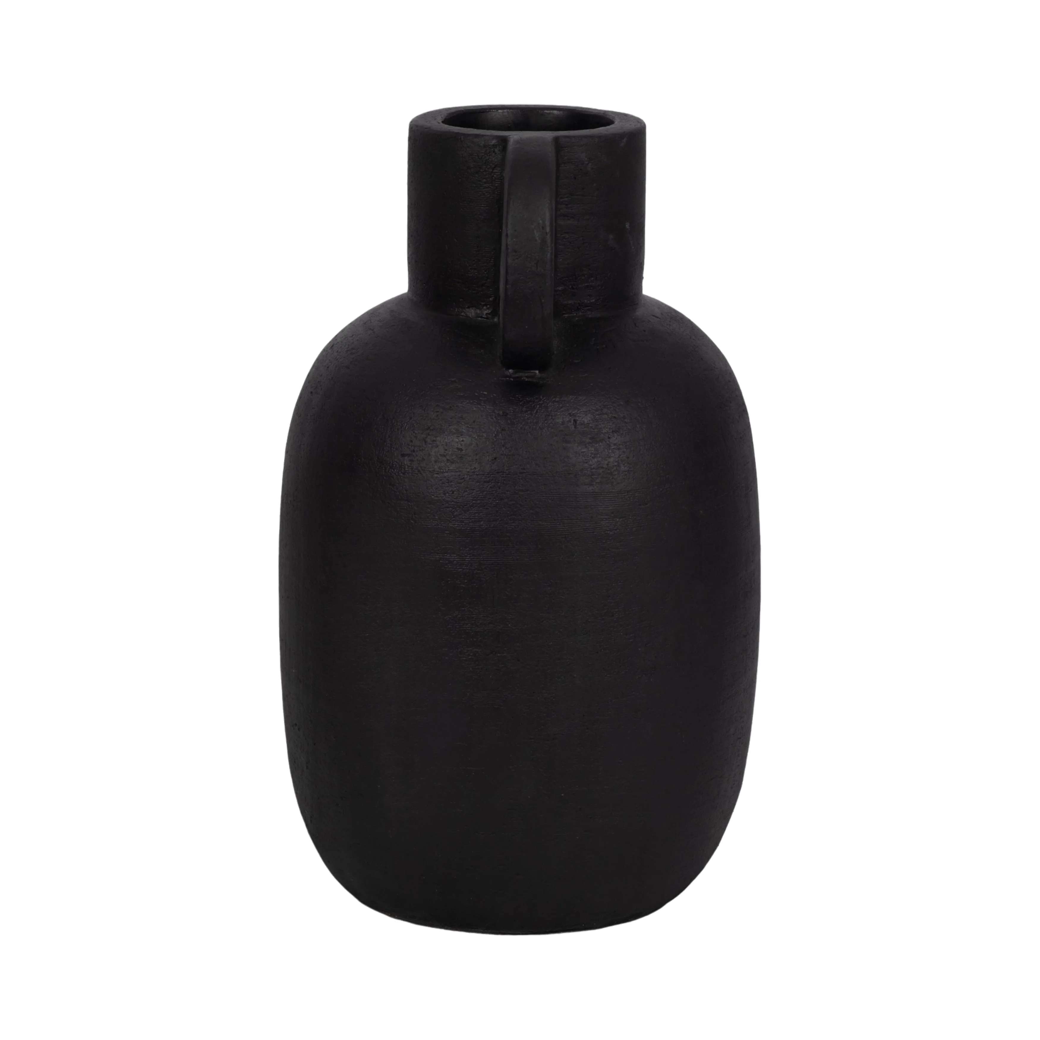 15" Modern Terracotta Jug Vase W/handle, Black