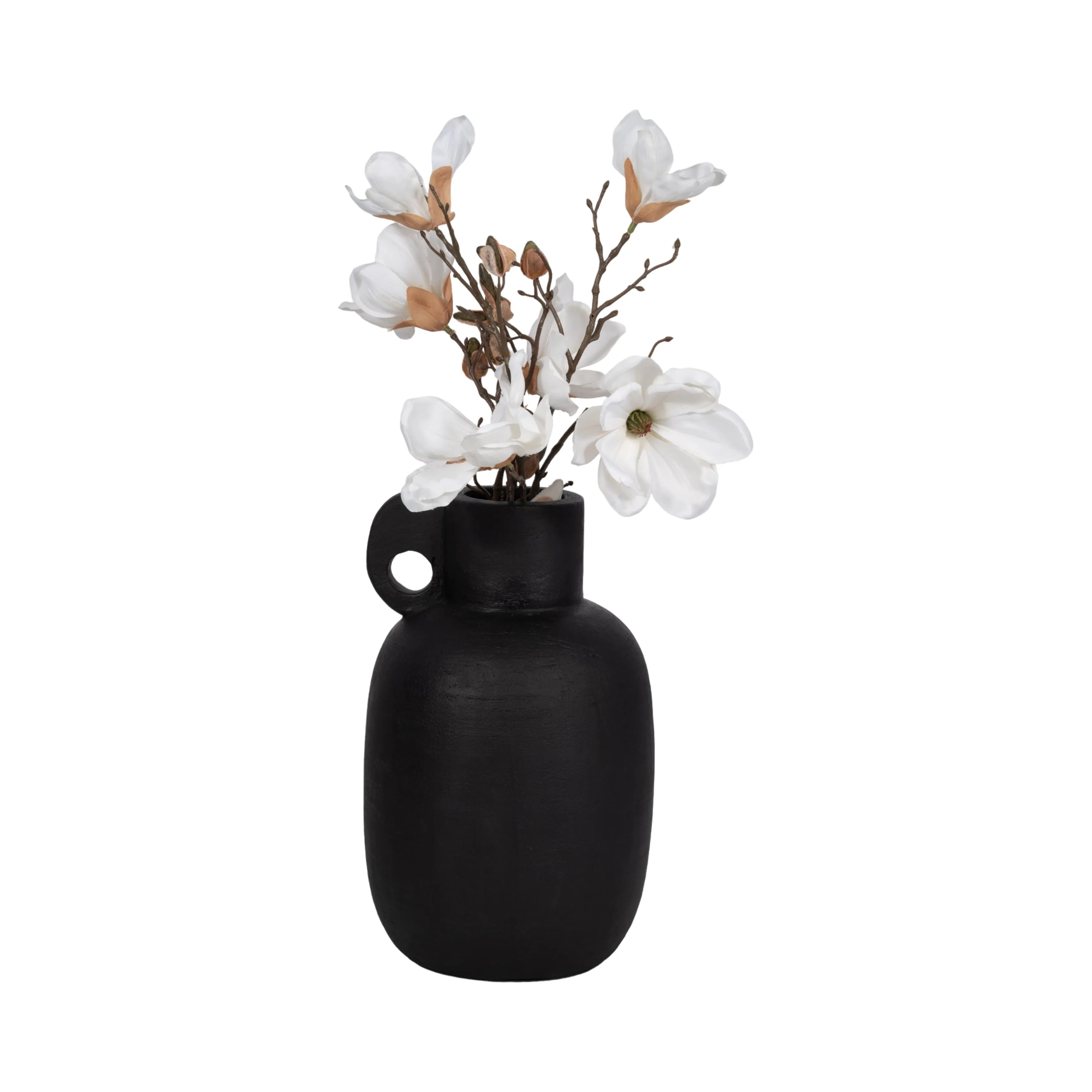15" Modern Terracotta Jug Vase W/handle, Black