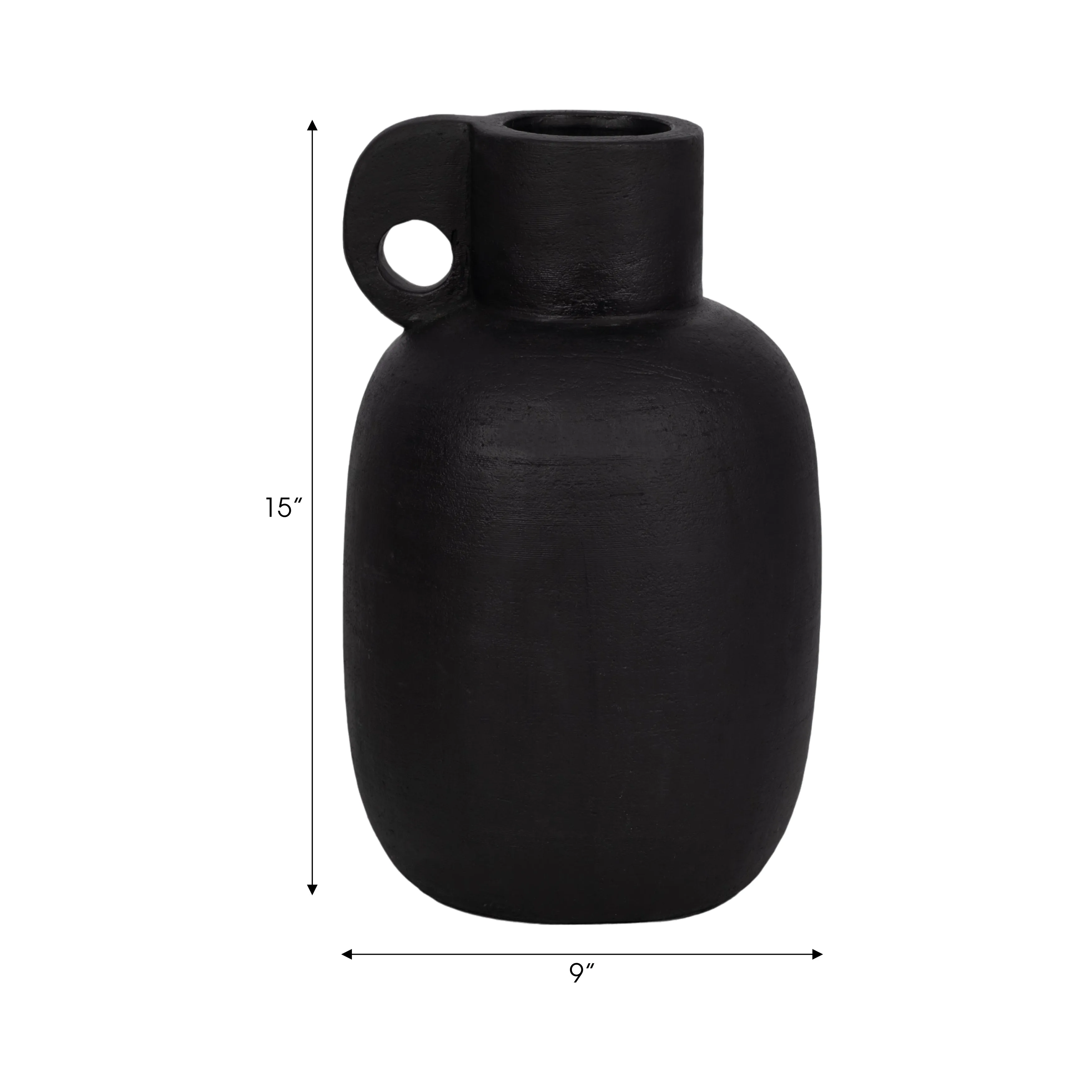 15" Modern Terracotta Jug Vase W/handle, Black