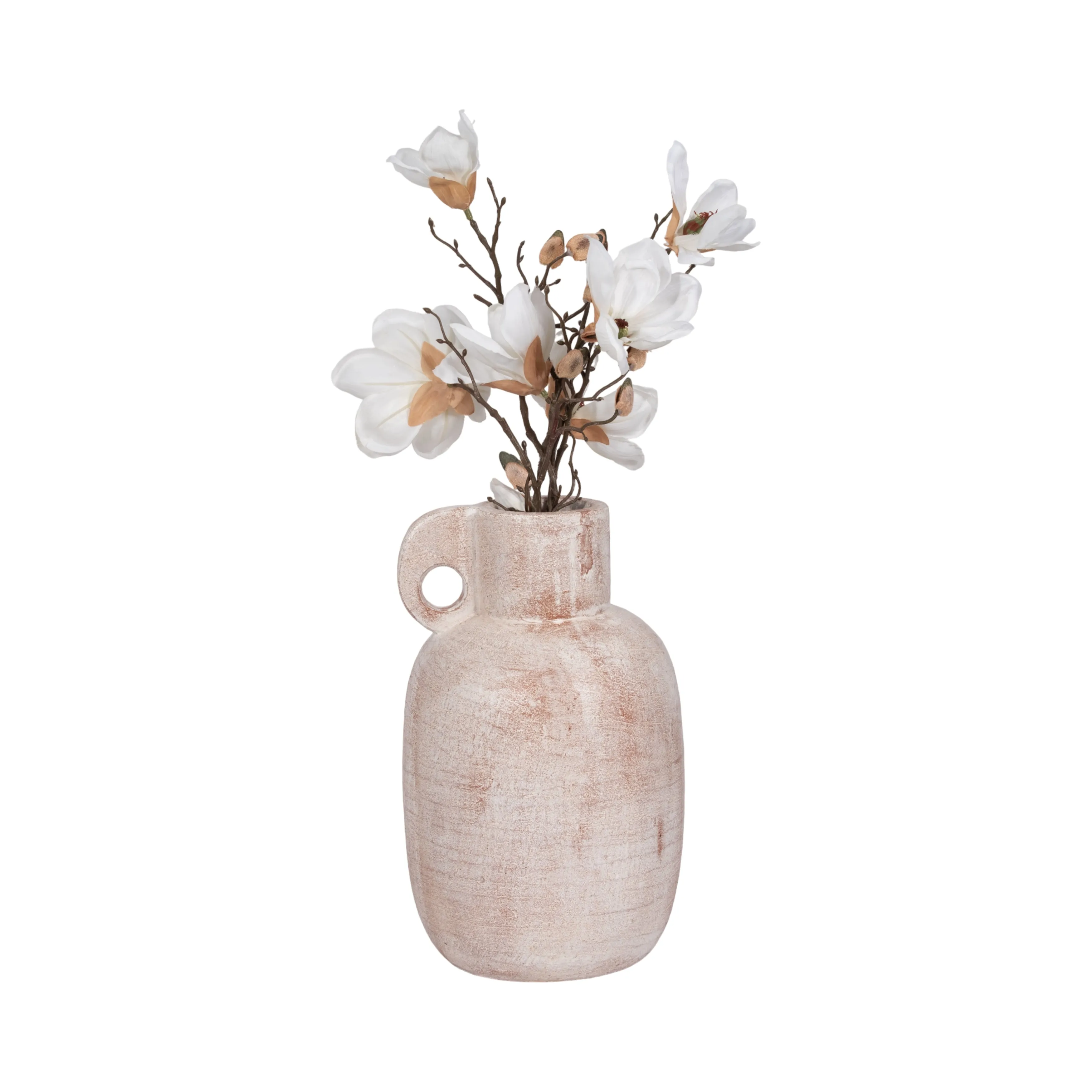 15" Modern Terracotta Jug Vase W/handle, Ivory