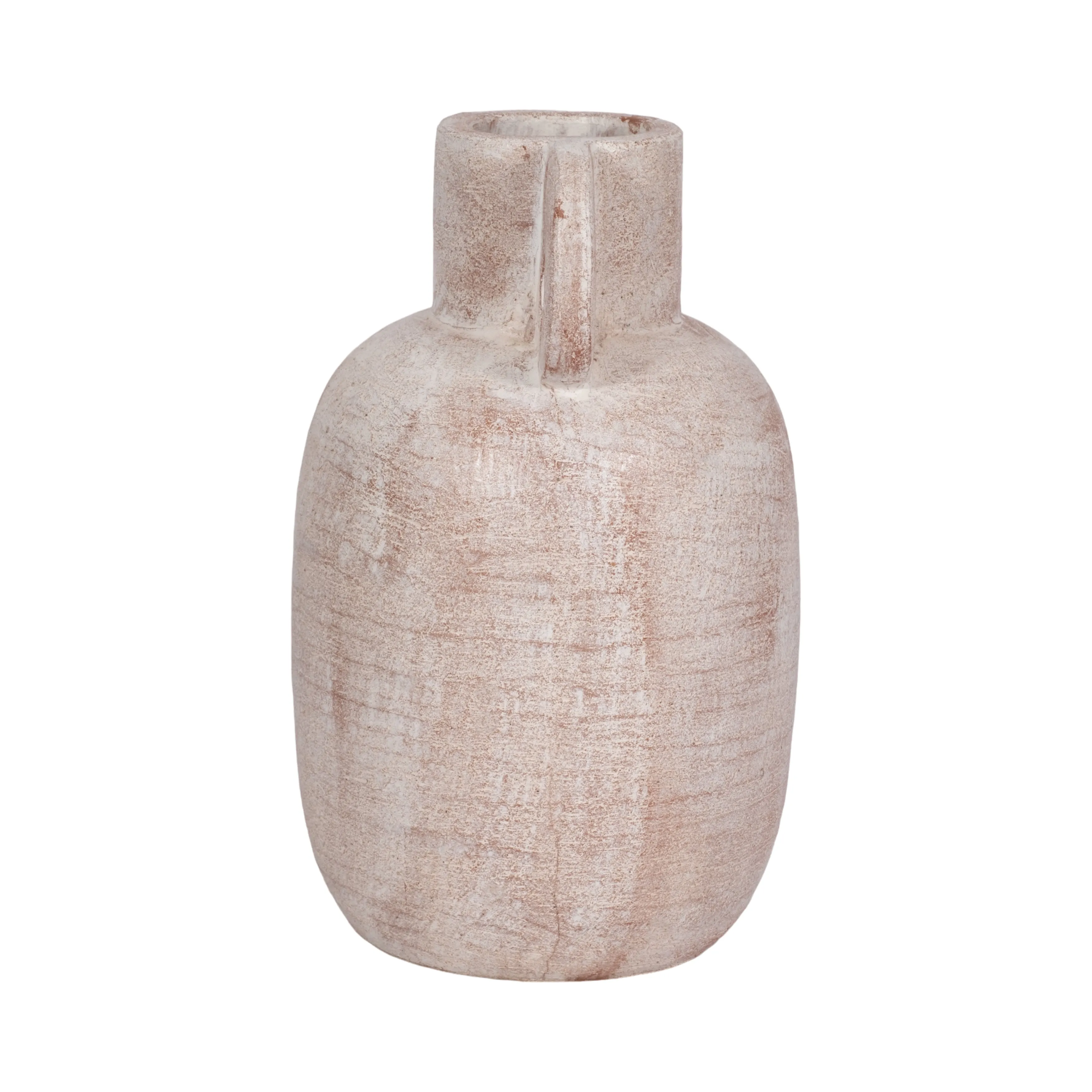 15" Modern Terracotta Jug Vase W/handle, Ivory