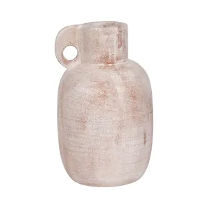 15" Modern Terracotta Jug Vase W/handle, Ivory