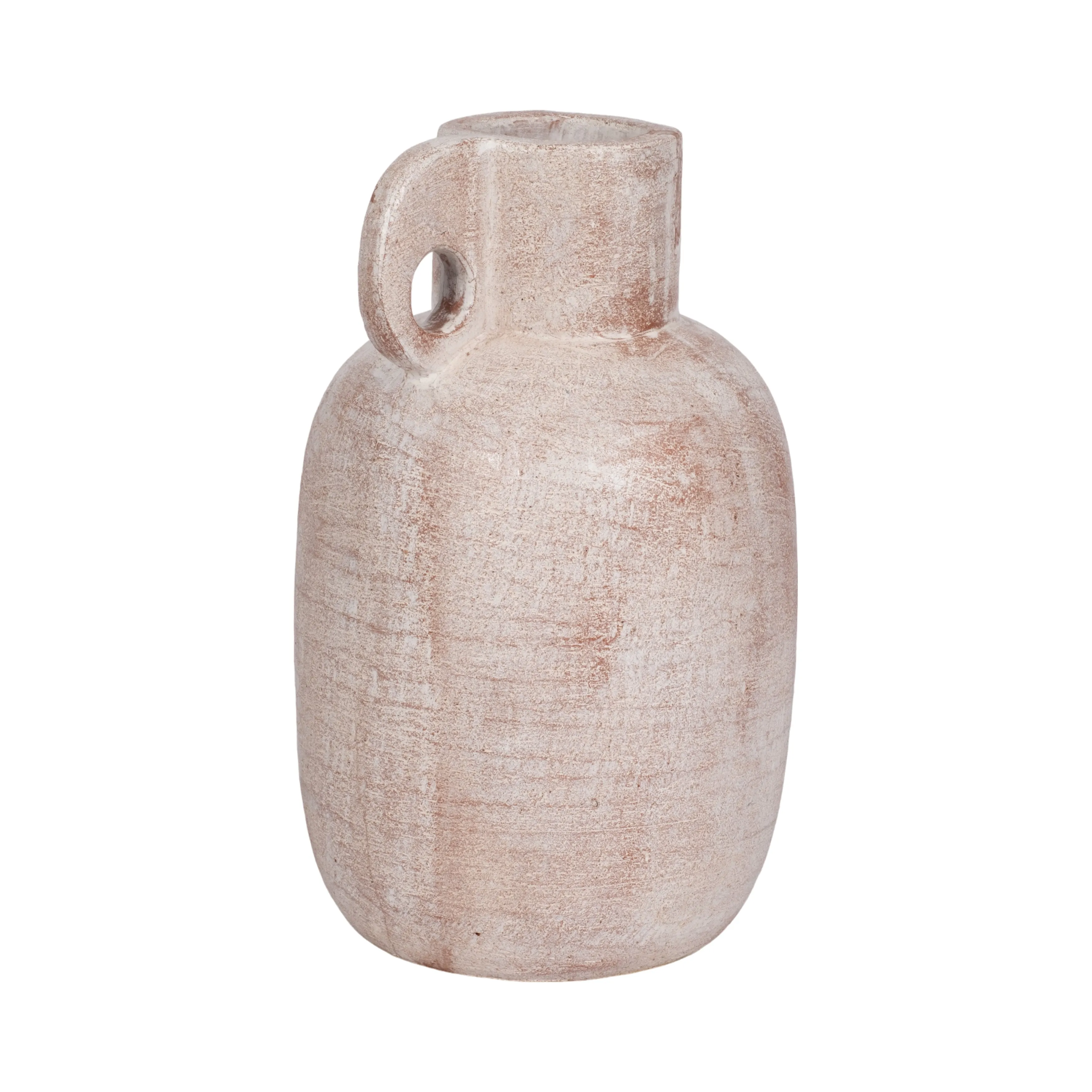 15" Modern Terracotta Jug Vase W/handle, Ivory