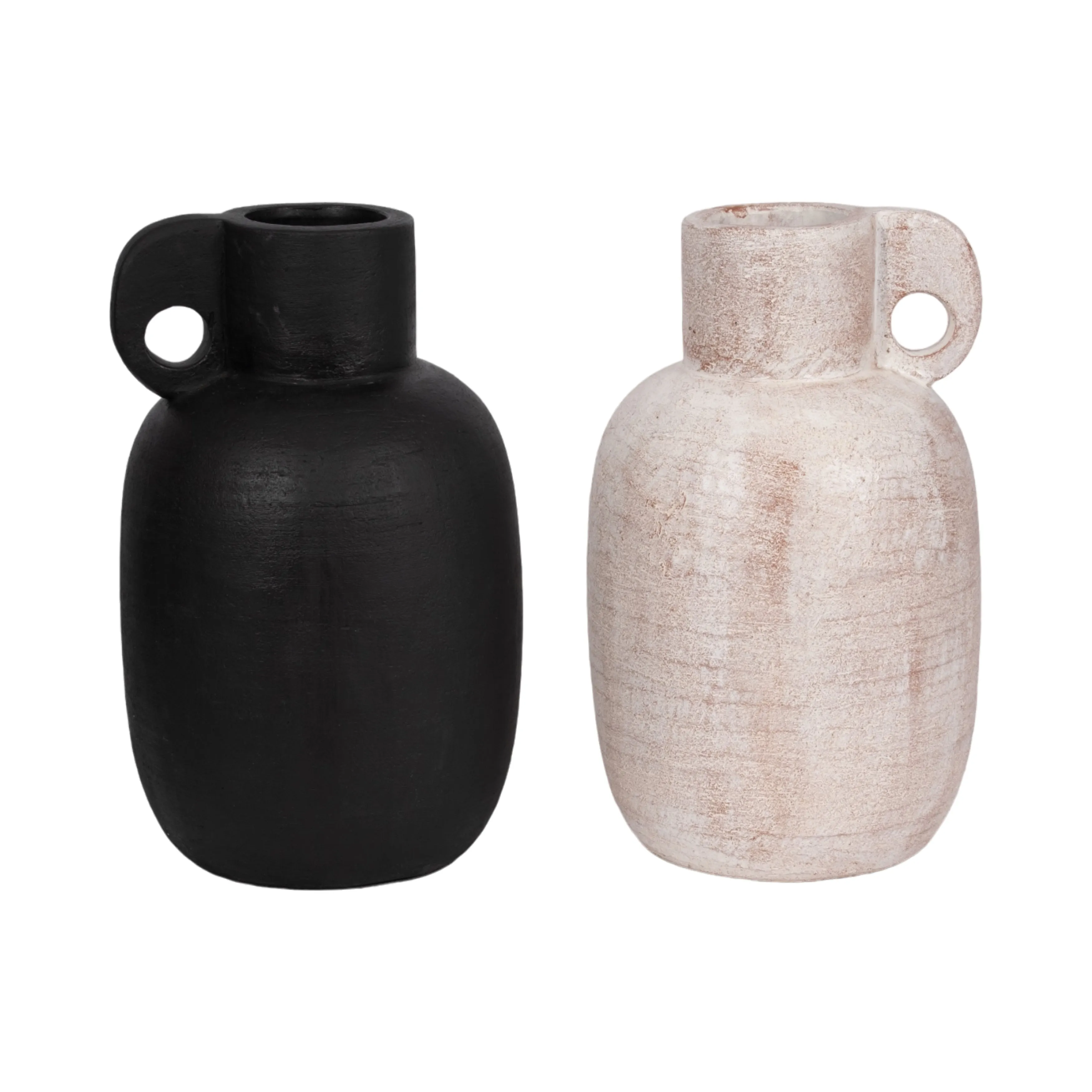 15" Modern Terracotta Jug Vase W/handle, Ivory