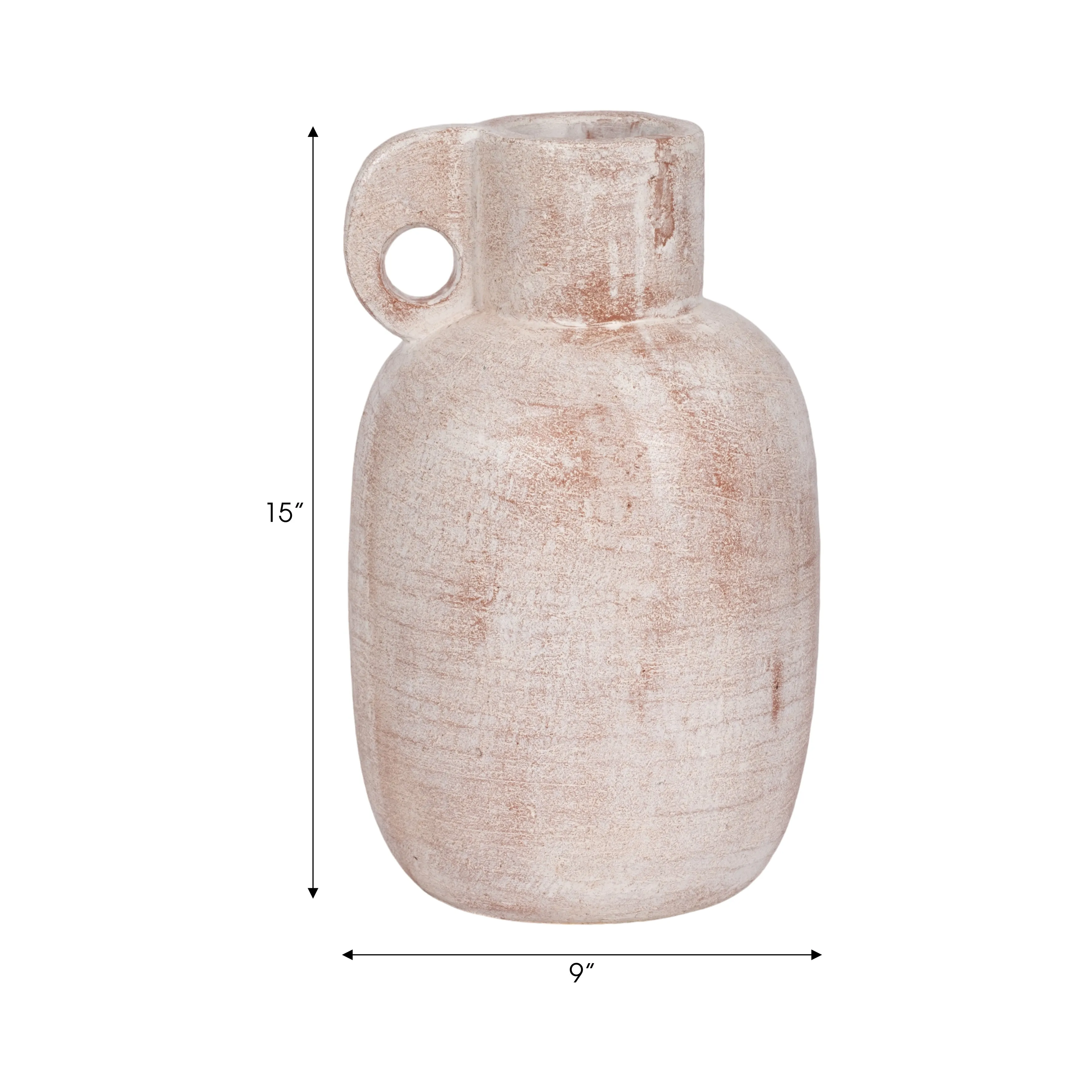 15" Modern Terracotta Jug Vase W/handle, Ivory