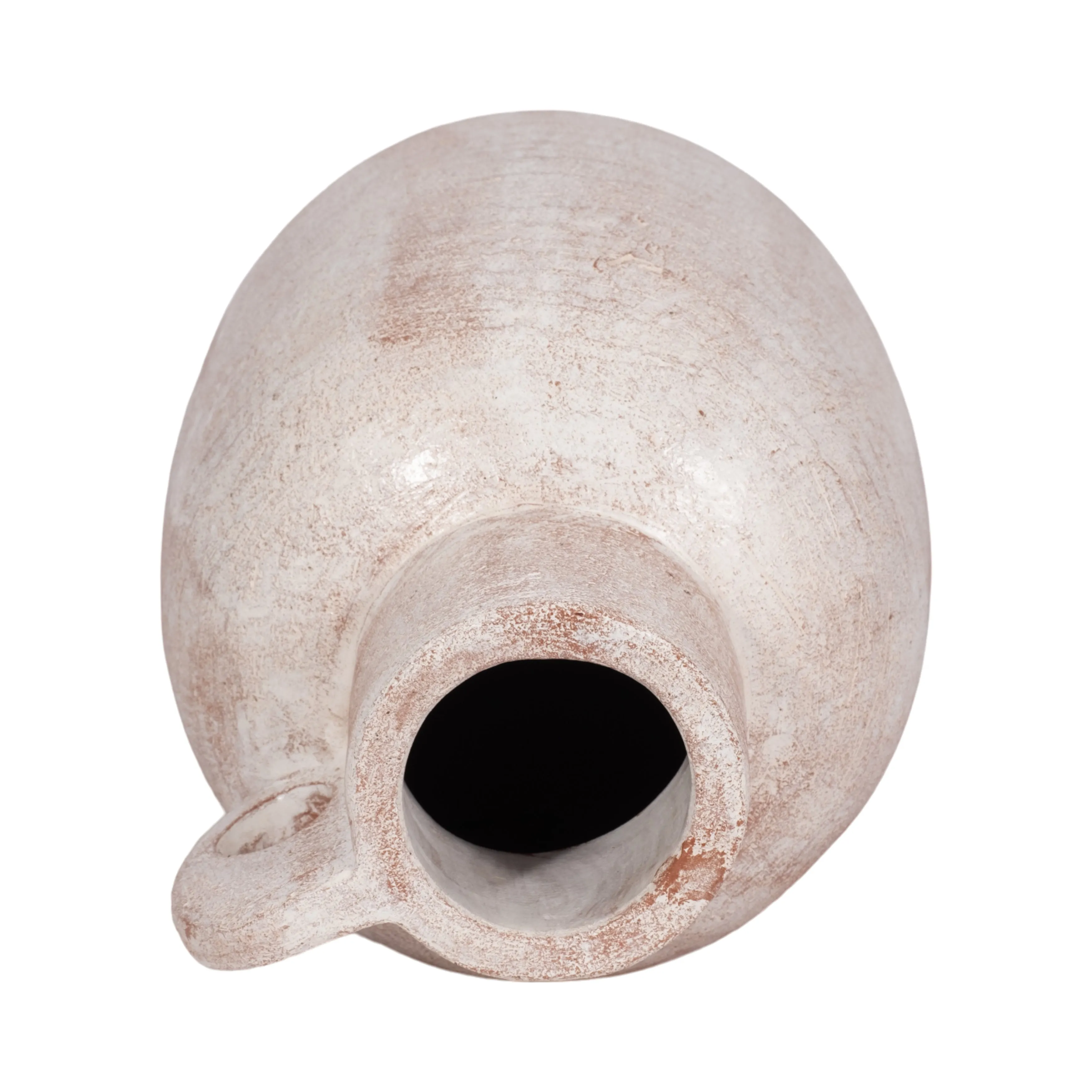 15" Modern Terracotta Jug Vase W/handle, Ivory