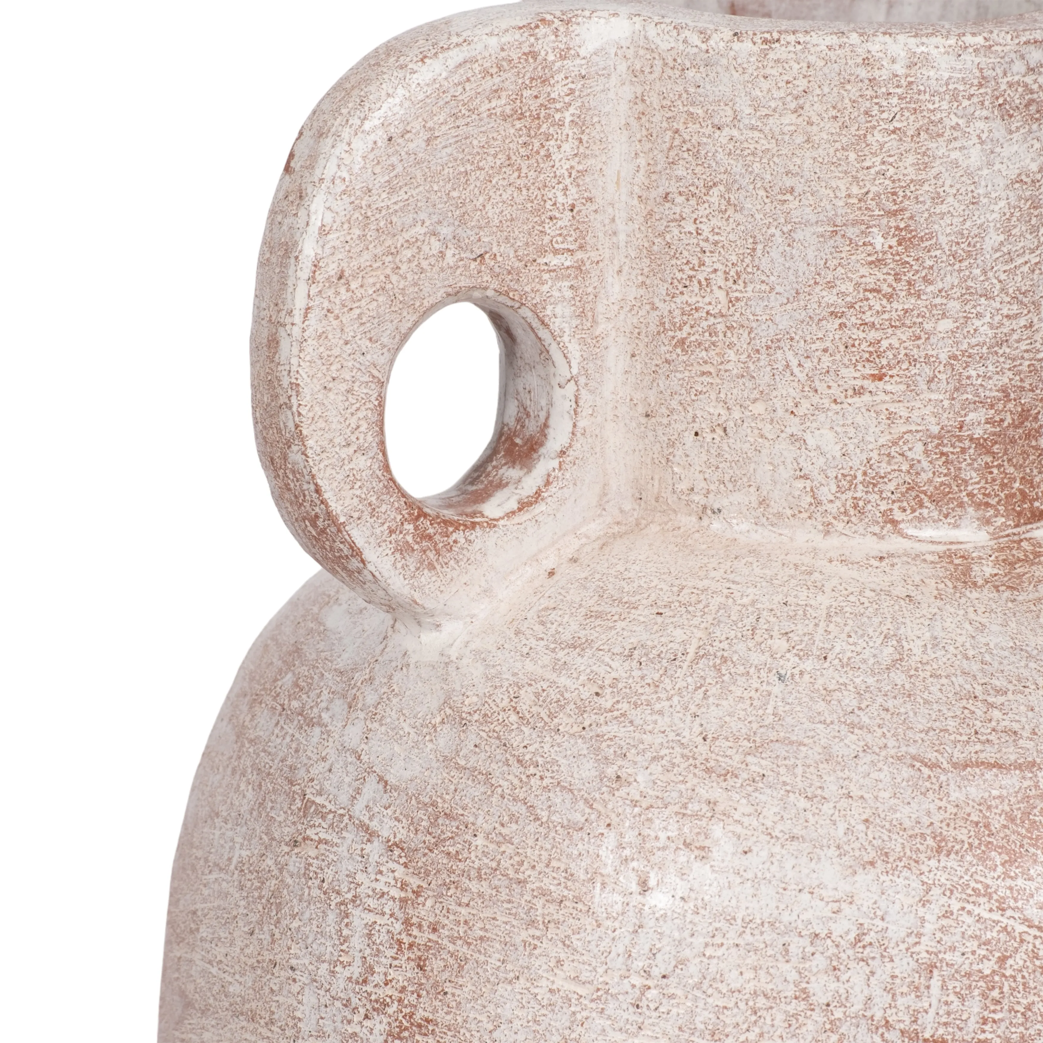 15" Modern Terracotta Jug Vase W/handle, Ivory