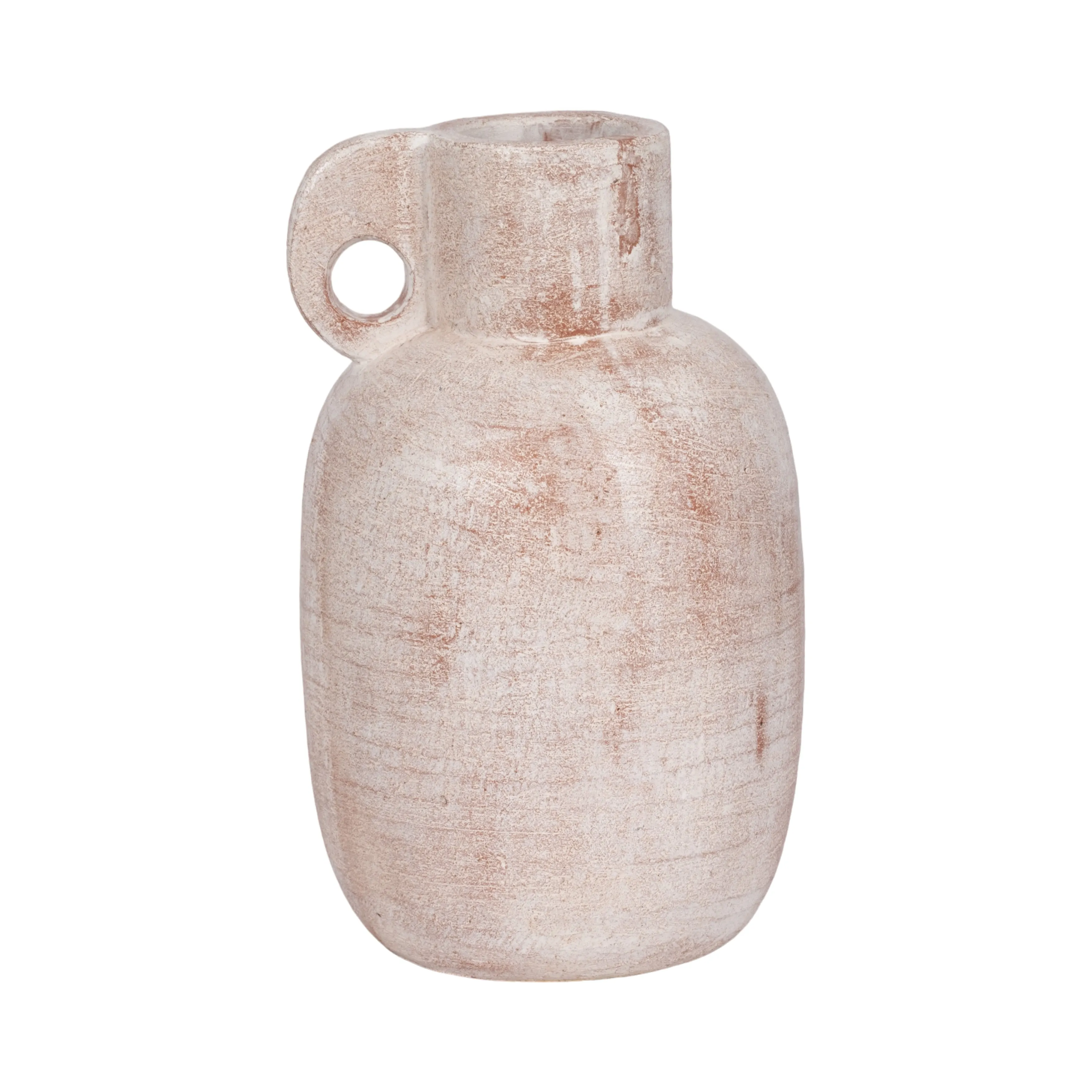 15" Modern Terracotta Jug Vase W/handle, Ivory