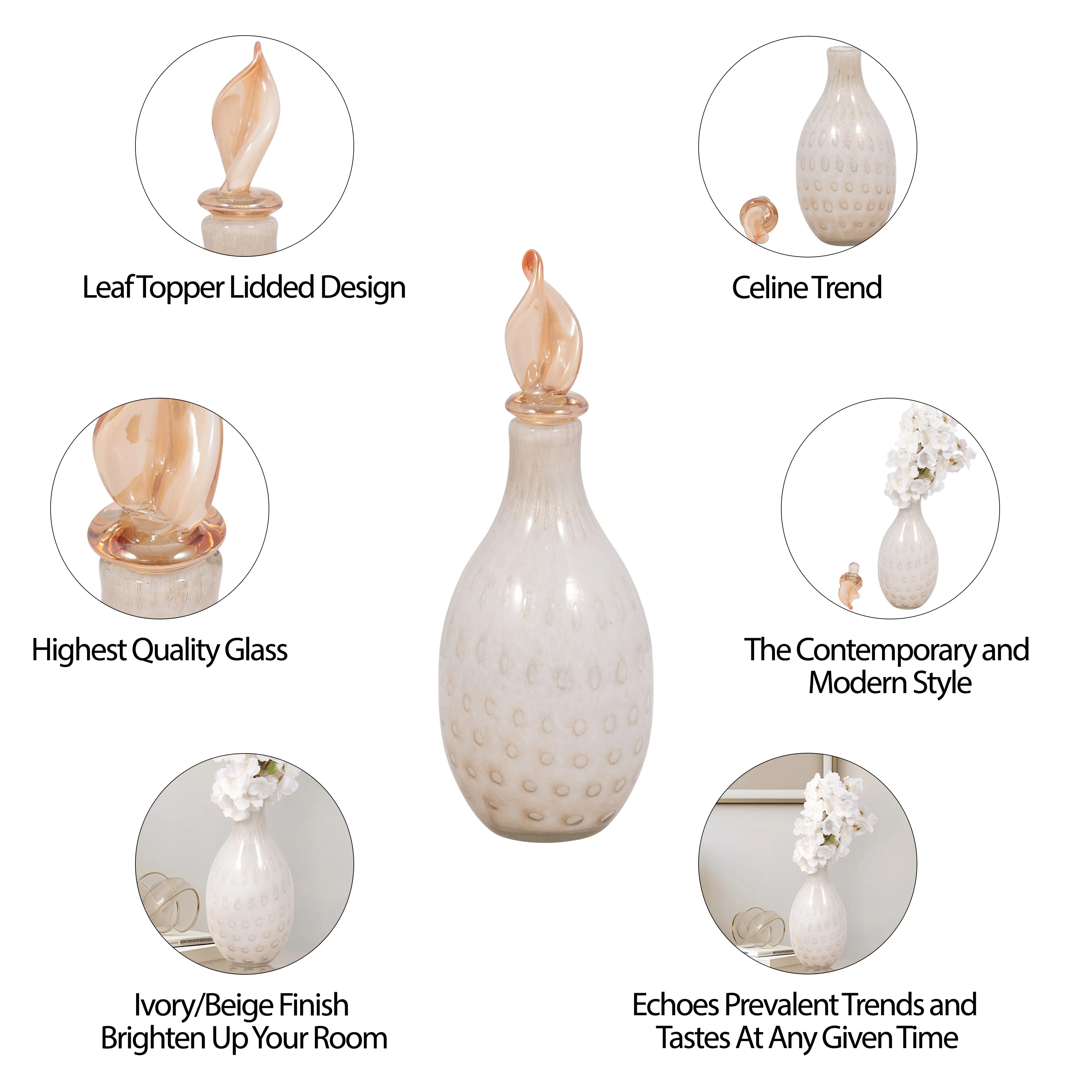 16" MEIRA LEAF TOPPER GLASS BOTTLE