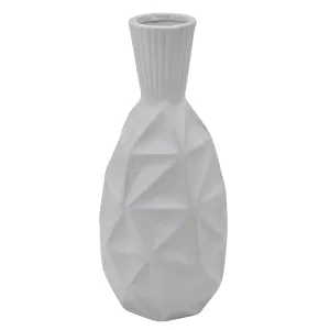 16"H TEXTURED OLPE VASE, WHITE