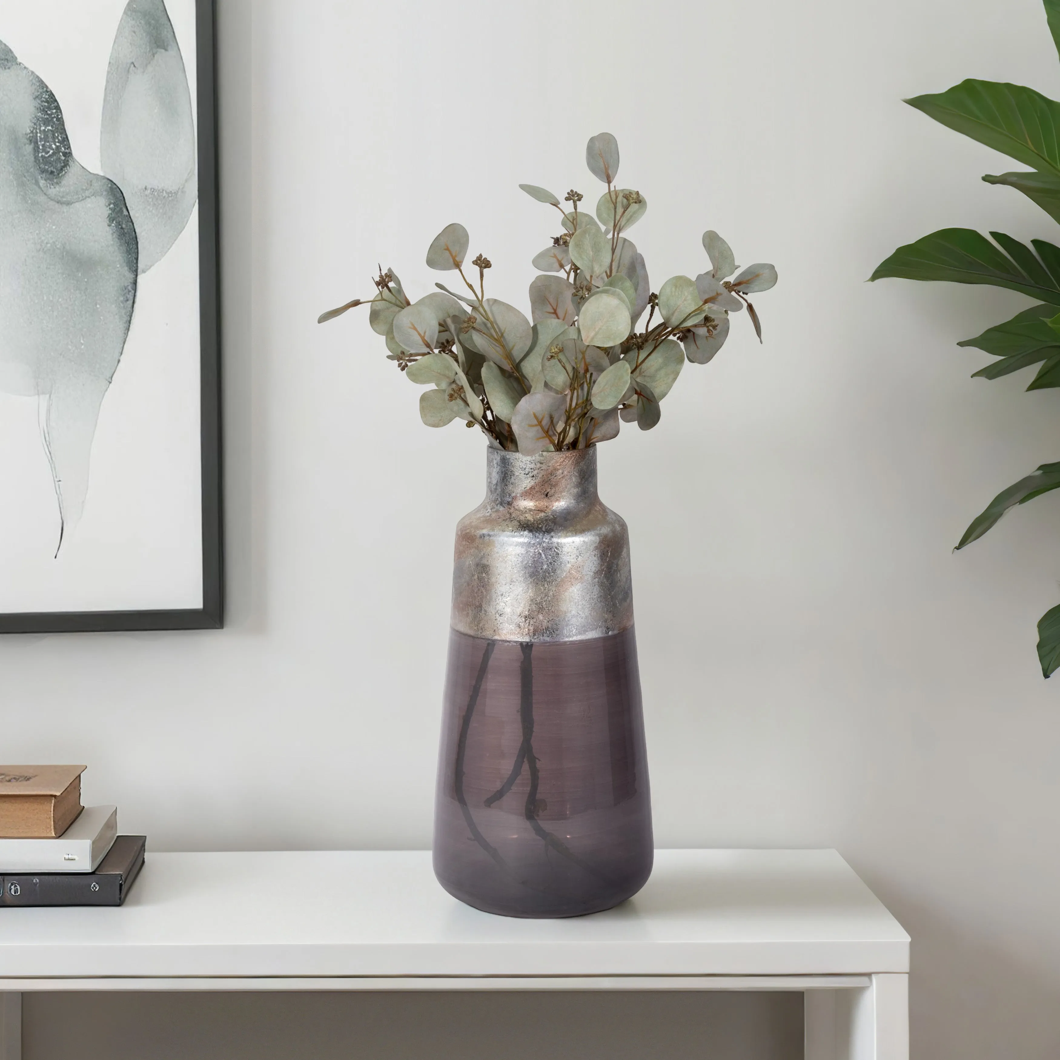 17" 2-tone Glass Vase, Grey Multi