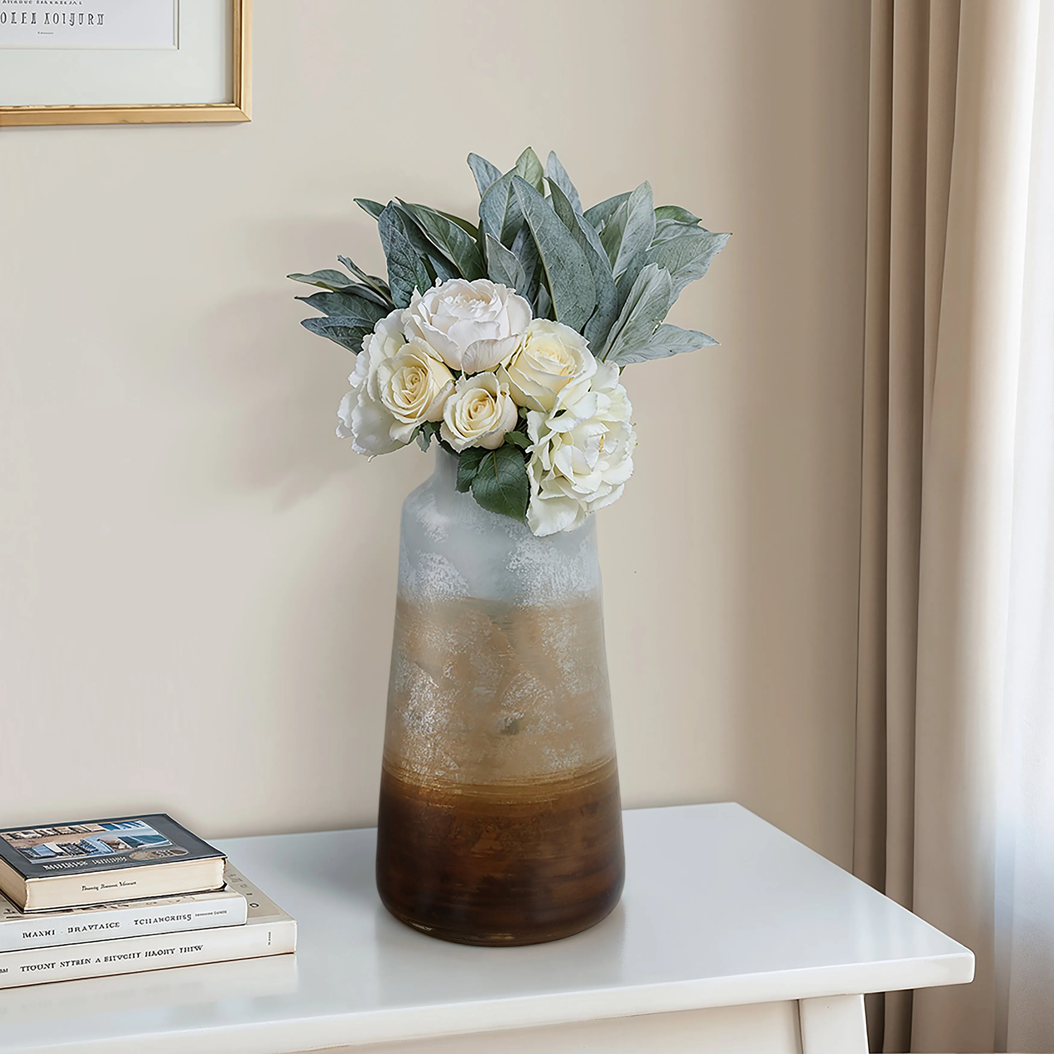 17" Gold Ombre Glass Vase, White/gold