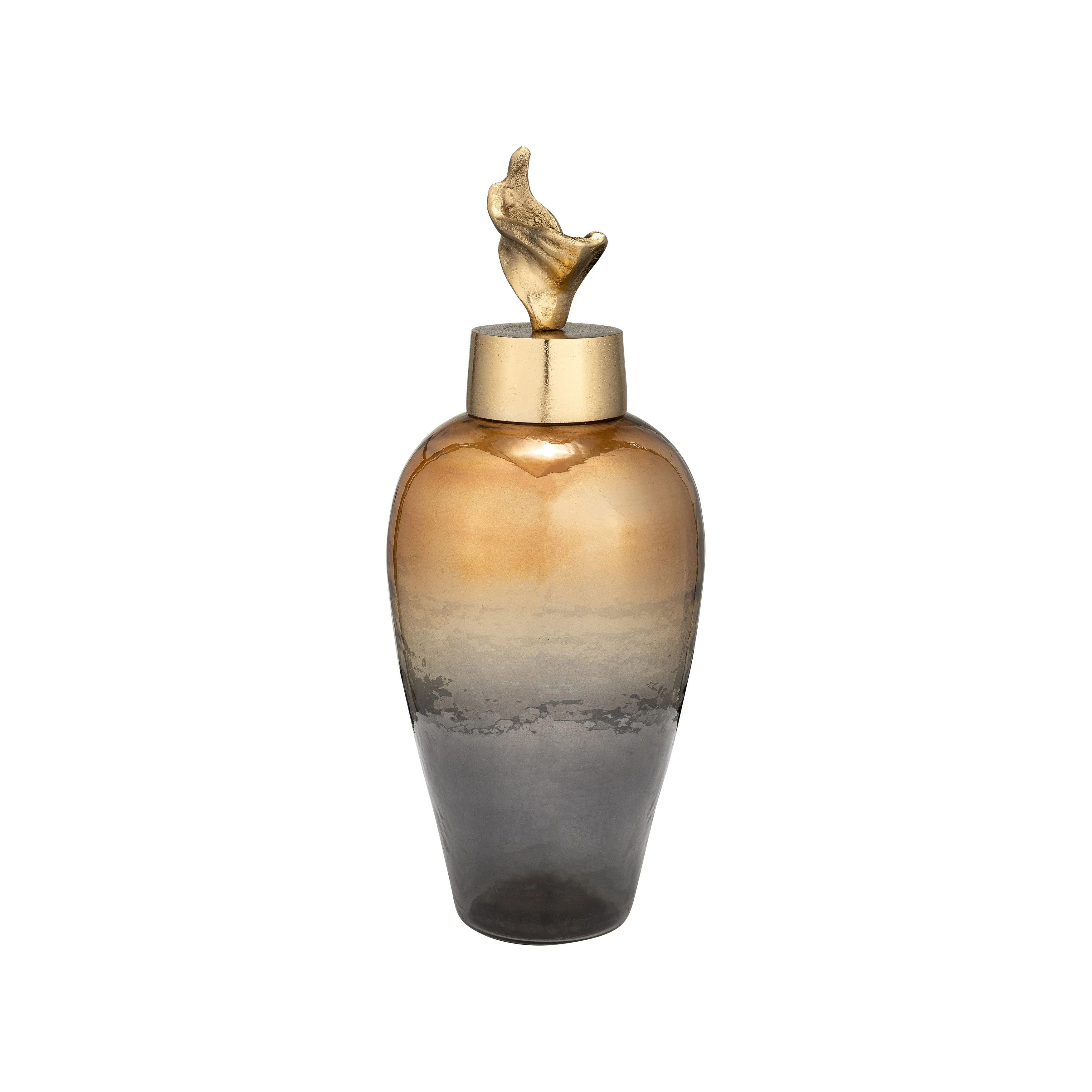 17"H METAL VASE W/ LILY LID, BRONZE
