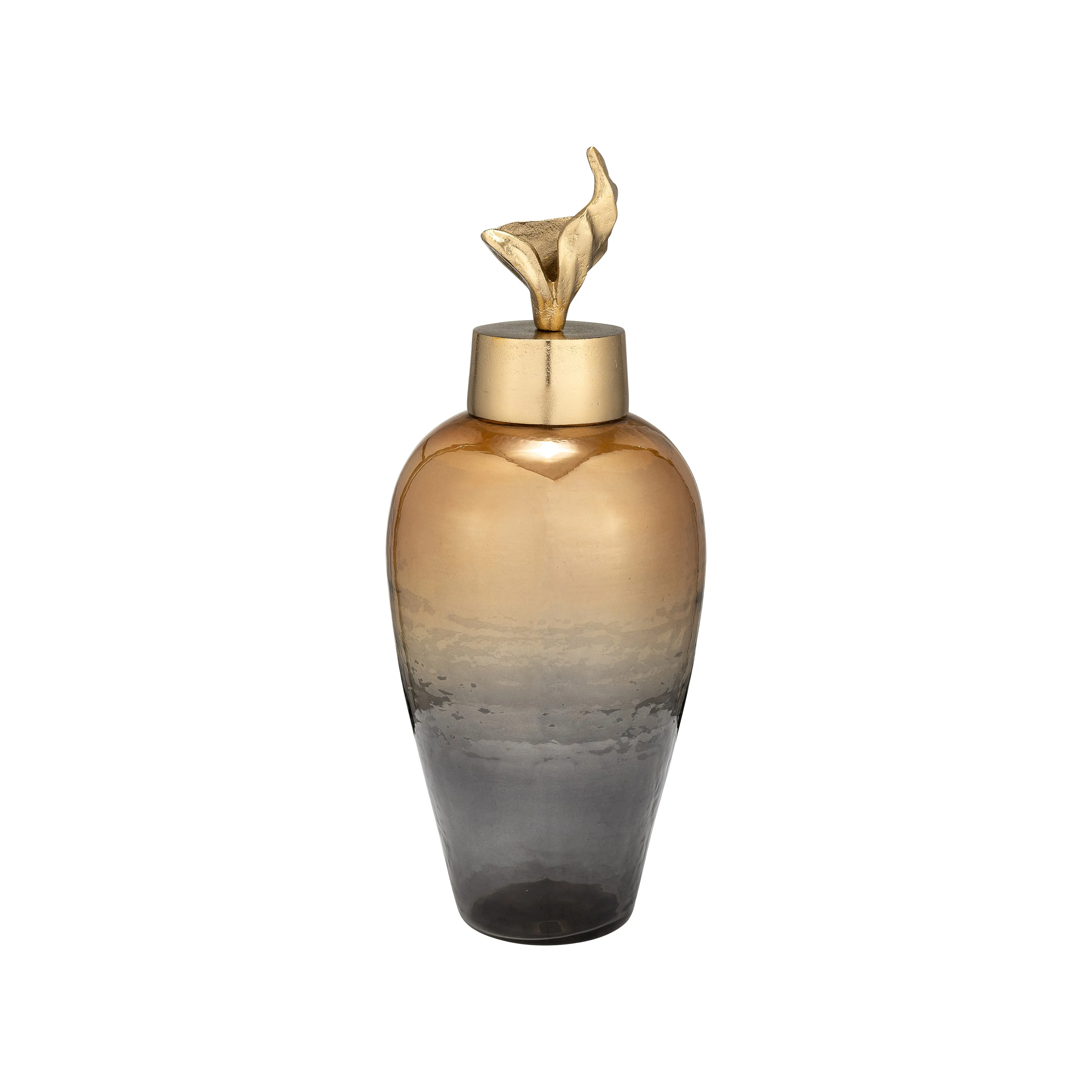 17"H METAL VASE W/ LILY LID, BRONZE