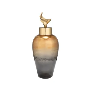17"H METAL VASE W/ LILY LID, BRONZE
