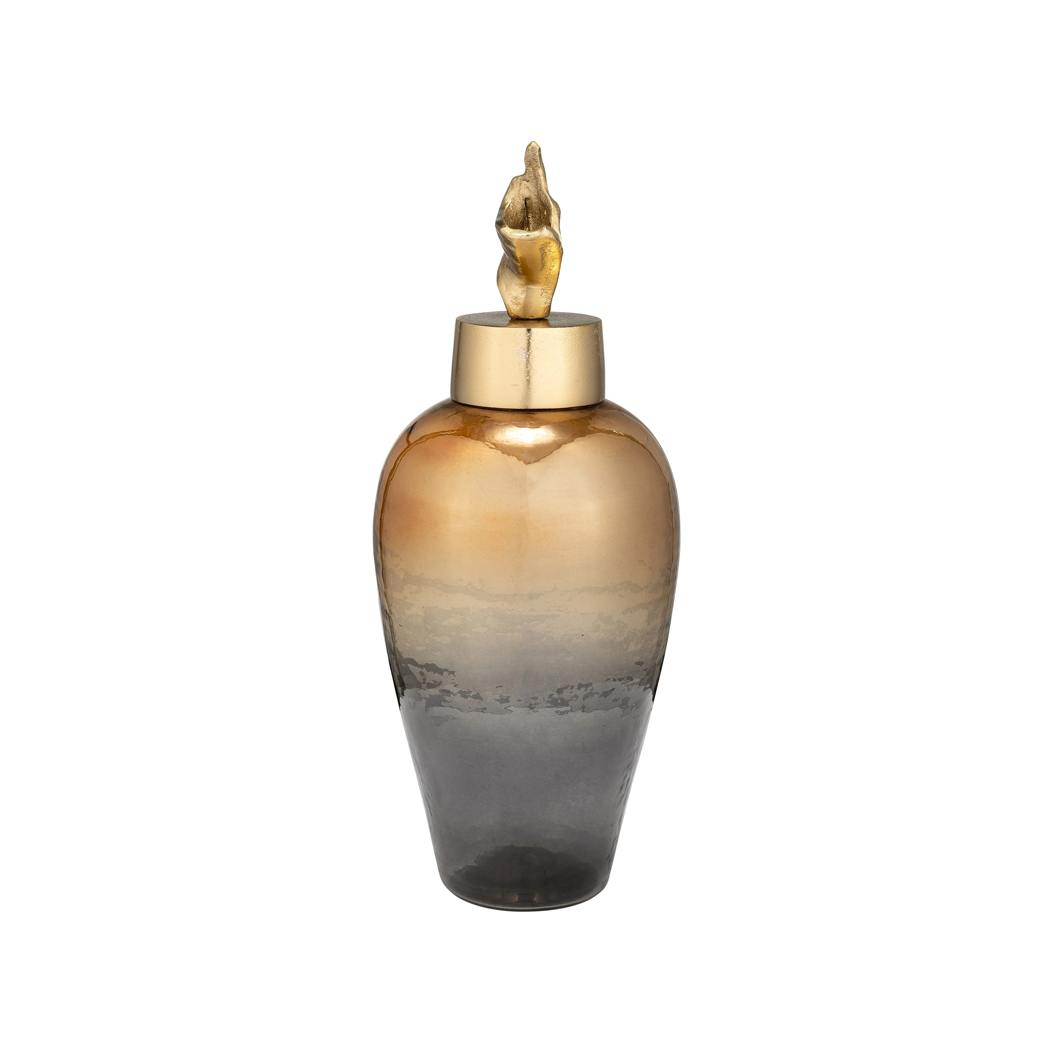 17"H METAL VASE W/ LILY LID, BRONZE