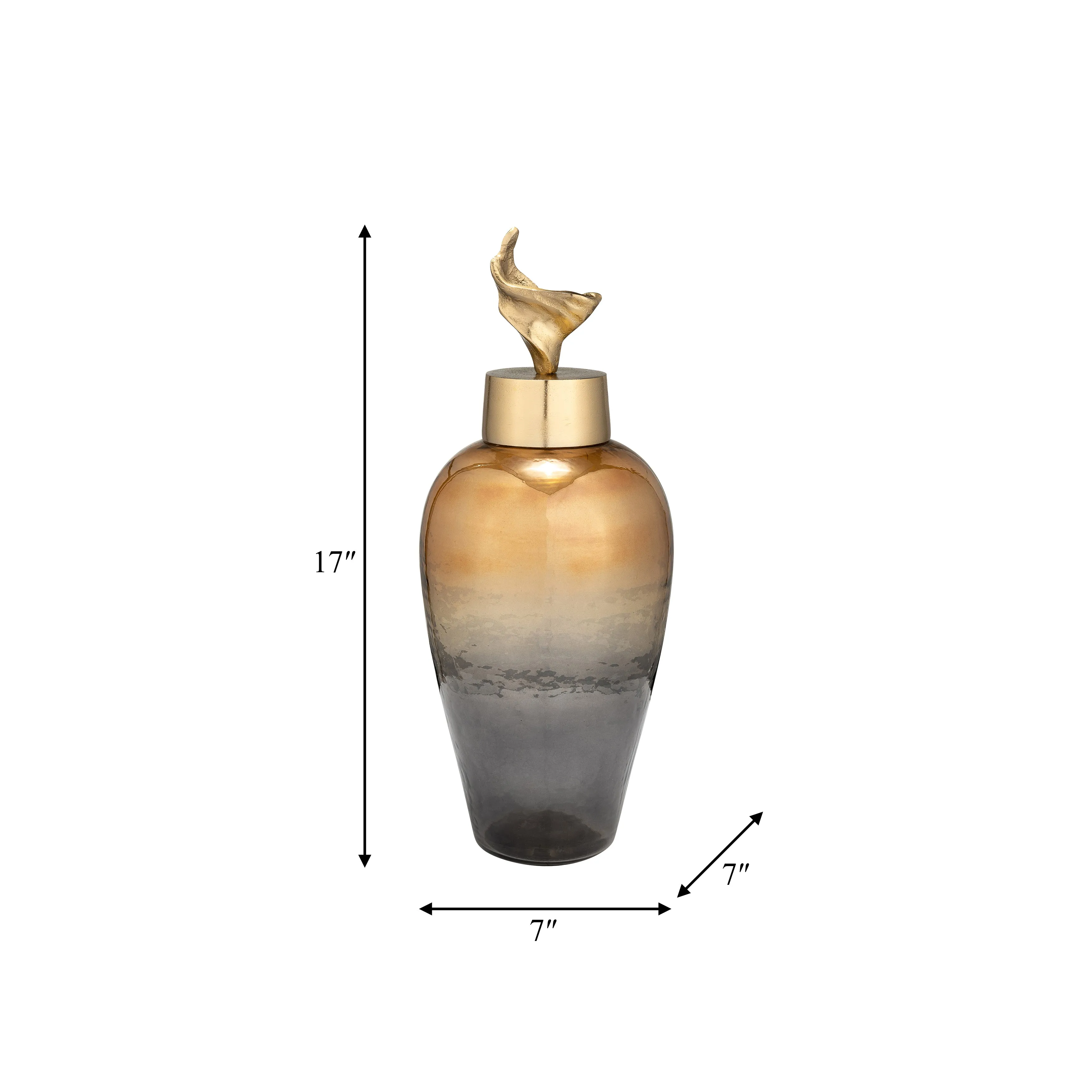 17"H METAL VASE W/ LILY LID, BRONZE