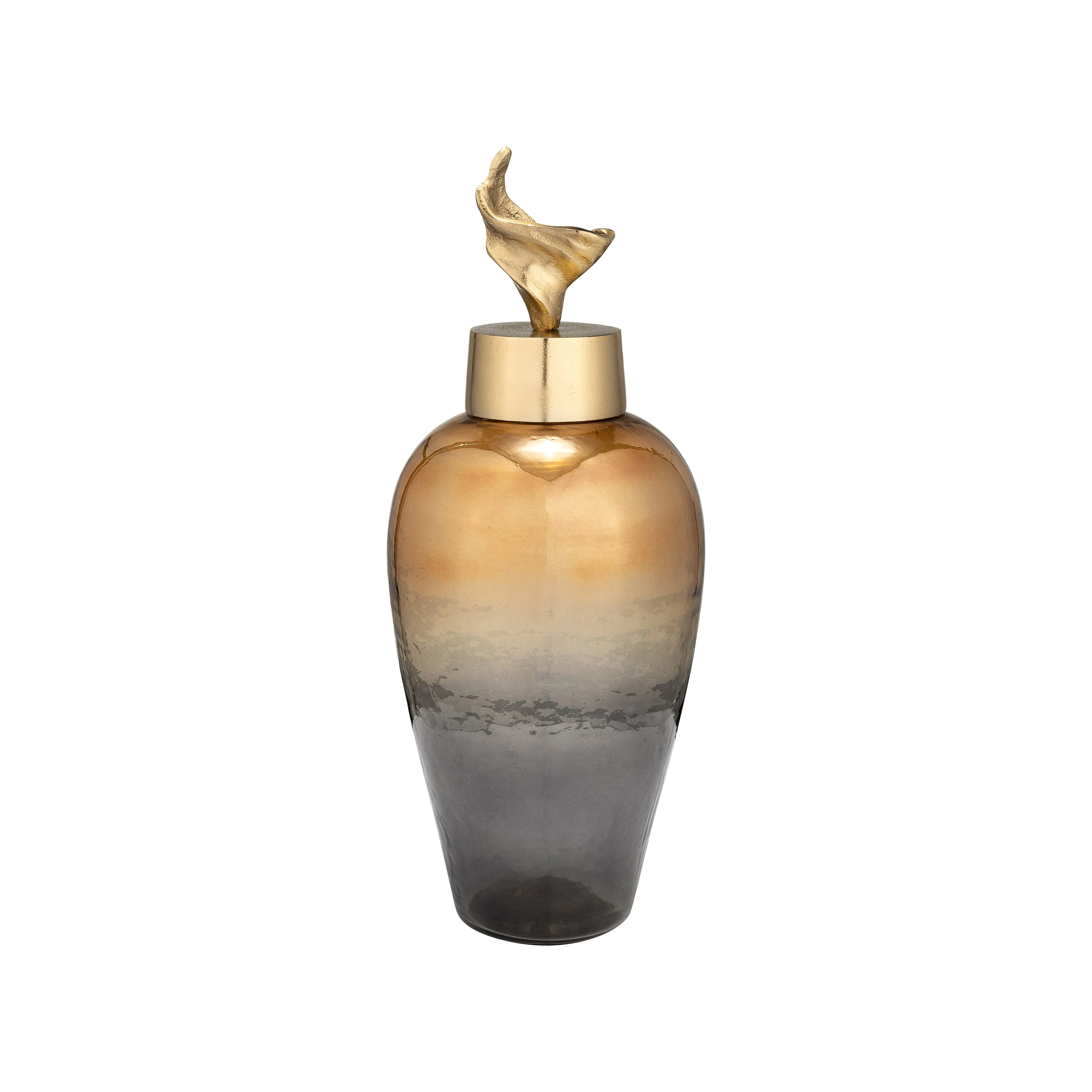 17"H METAL VASE W/ LILY LID, BRONZE