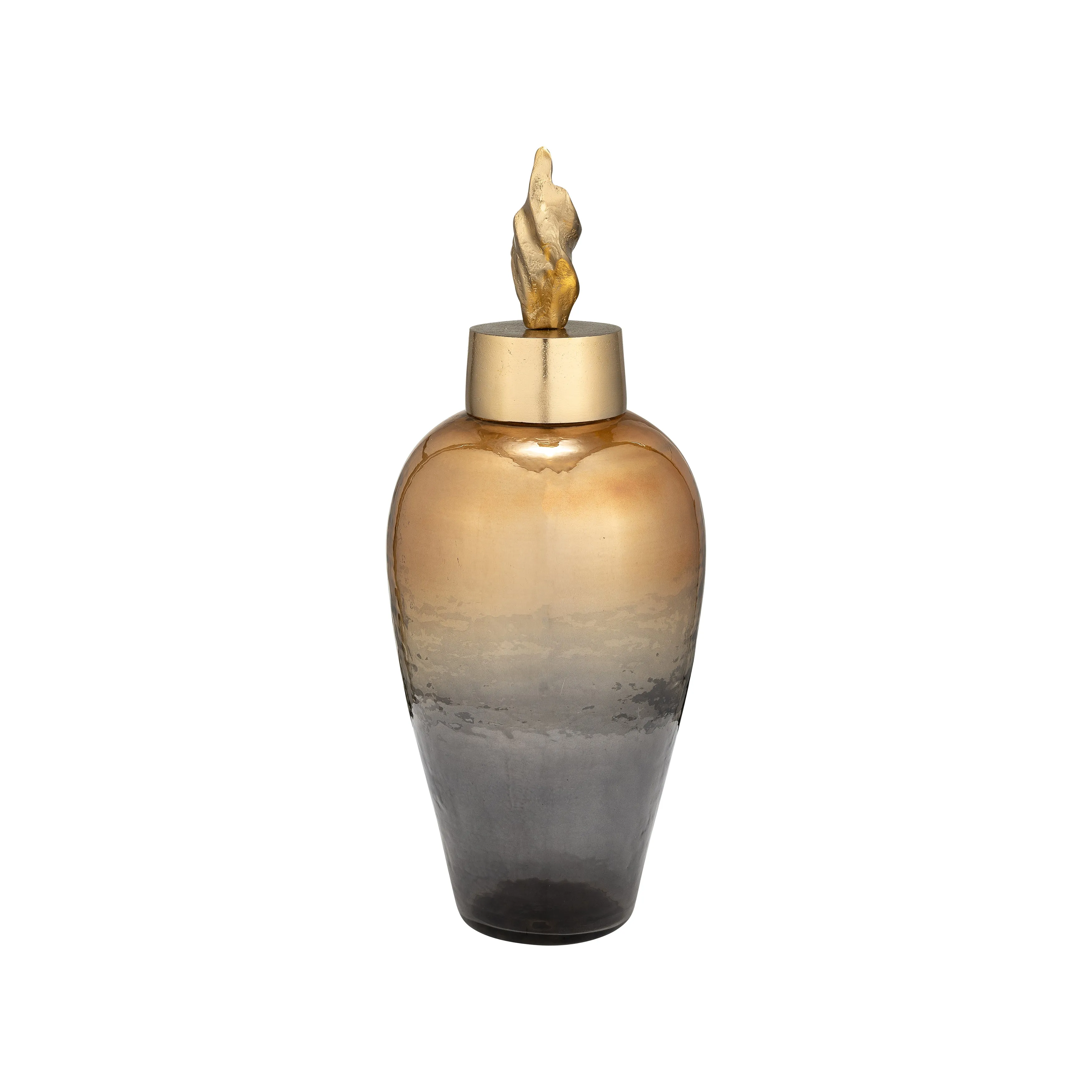 17"H METAL VASE W/ LILY LID, BRONZE