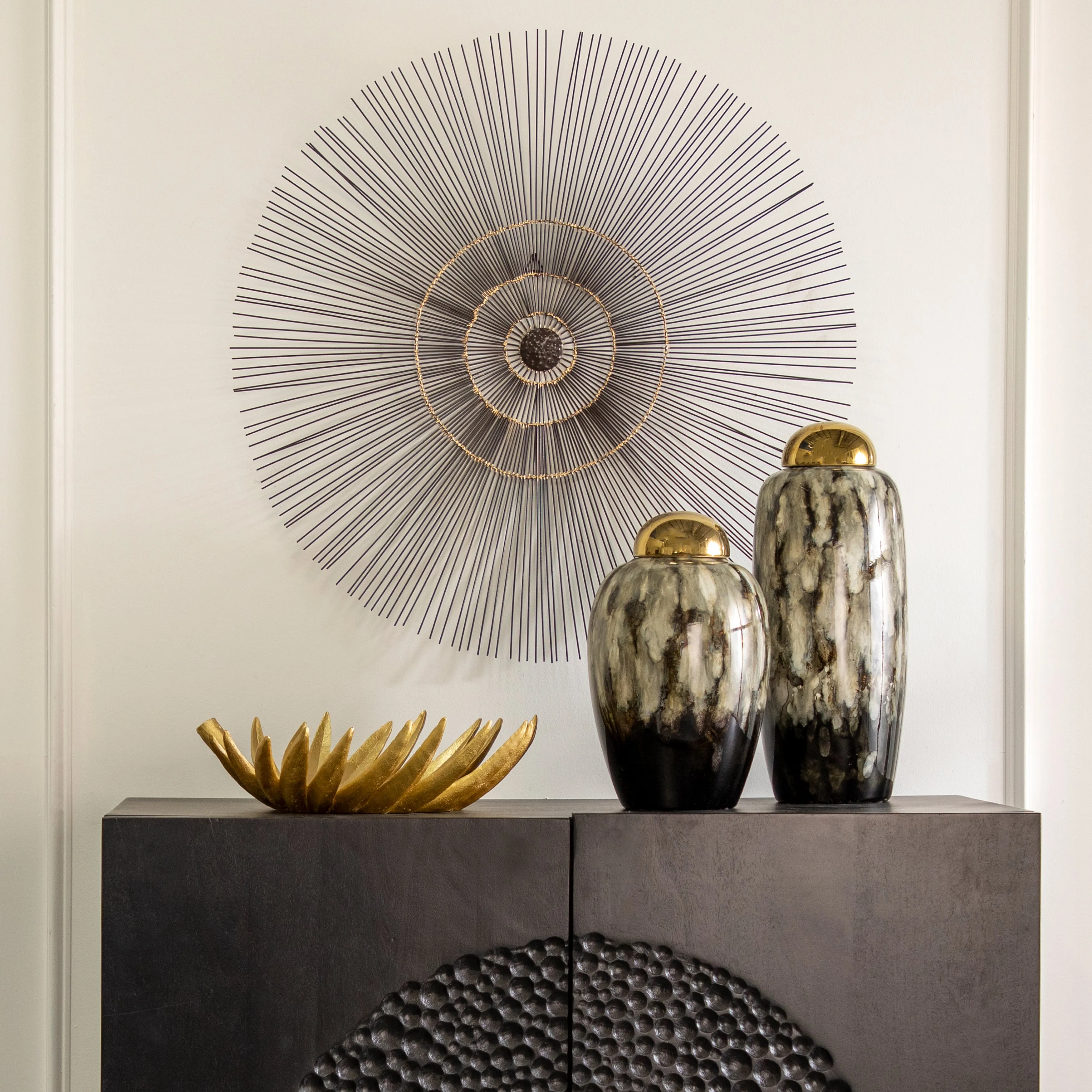 17"H URN W/ GOLD LID, MULTI