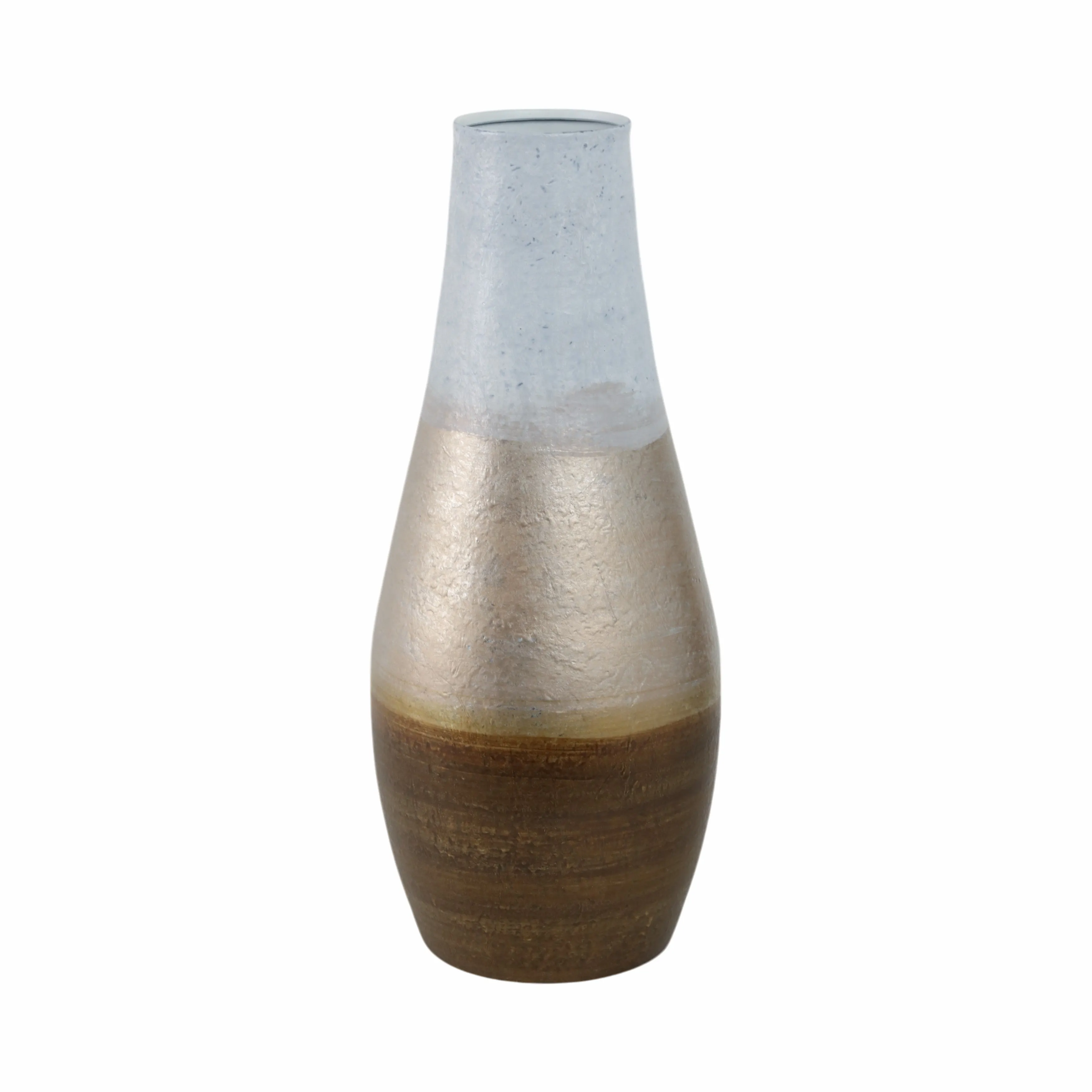 18" Gold Ombre Metal Hourglass Vase, White/gold